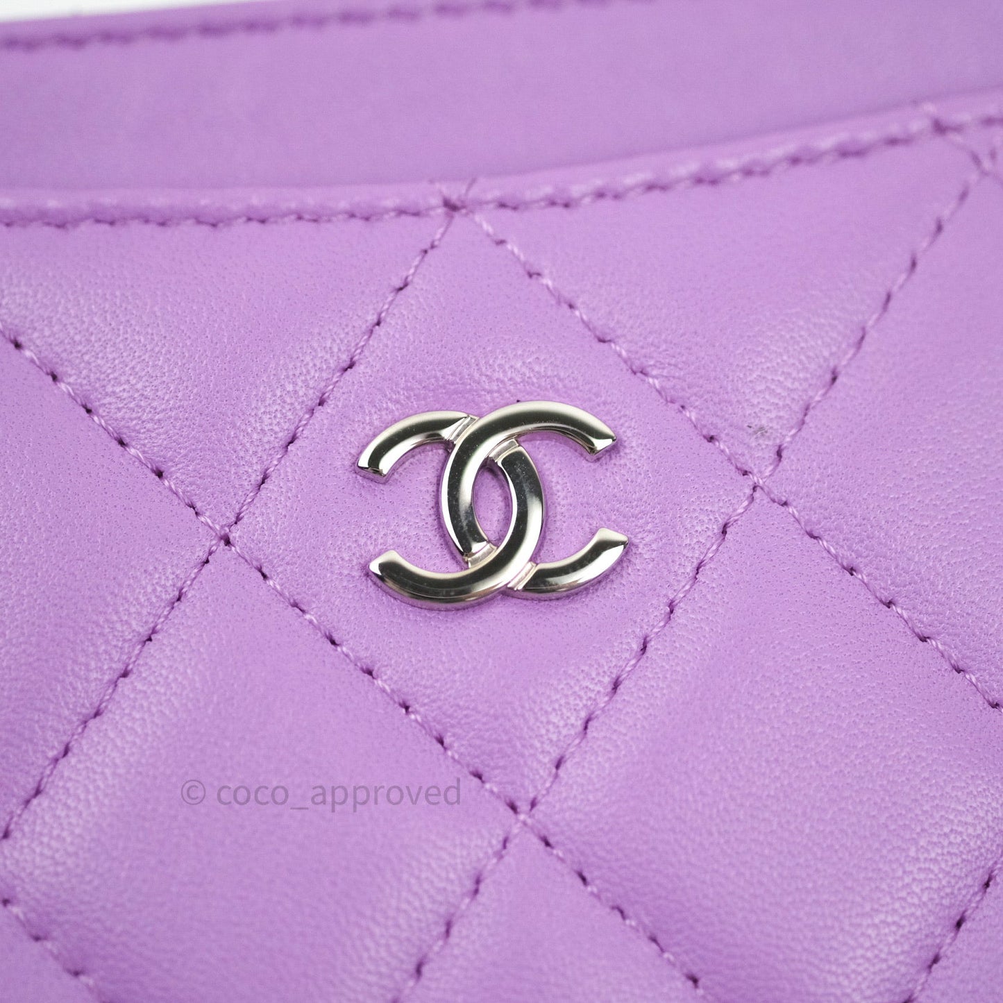 Chanel Quilted Classic Purple Lambskin Silver Hardware Flat Card Holder