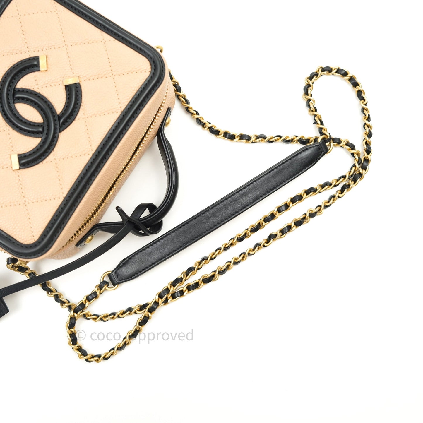 Chanel Quilted Small CC Filigree Vanity Case Beige Black Caviar