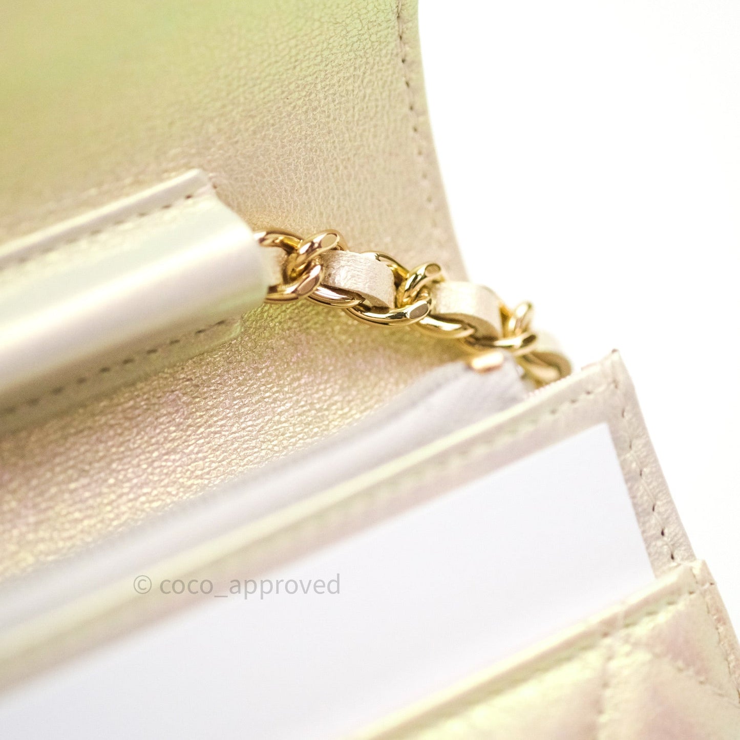 Chanel Quilted Wallet on Chain WOC Iridescent Ivory Gold Hardware 20A