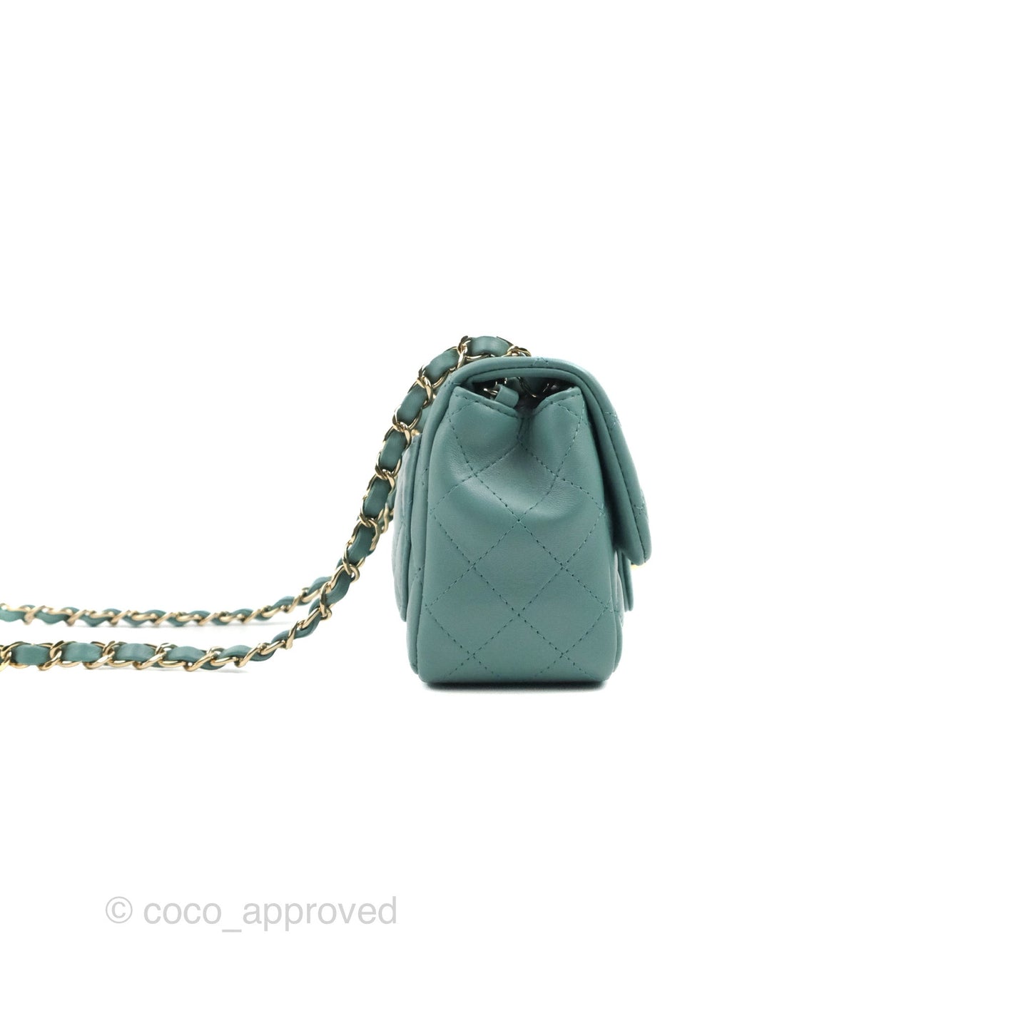 Chanel Mini Square Teal Green Lambskin Gold Hardware
