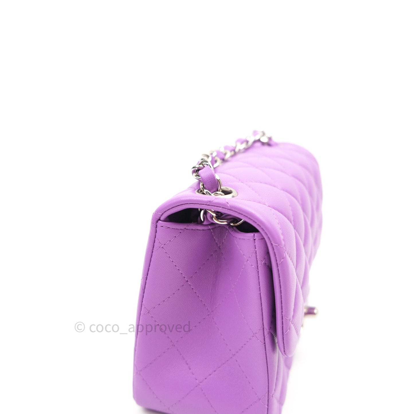 Chanel Mini Square Purple Lambskin Silver Hardware