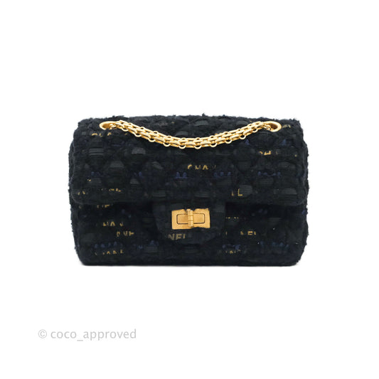 Chanel Mini Reissue 224 Black Navy Tweed Gold Hardware