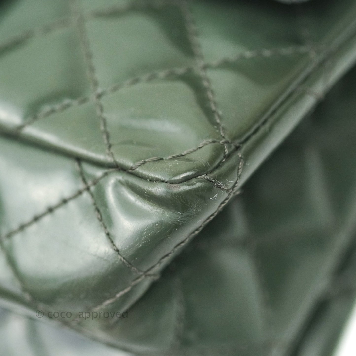 Chanel Mini Reissue 224 Army Green Patent Ruthenium Hardware Double Layer