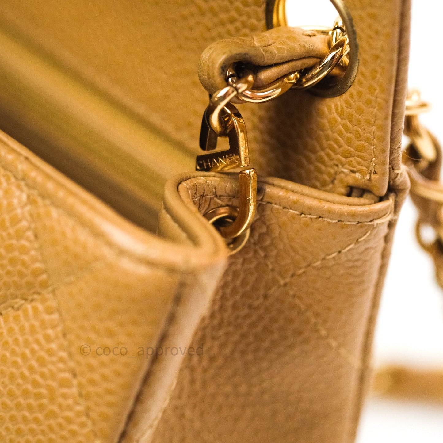 Chanel Quilted Vintage Mini Square Flap Beige Caviar 24K Gold Hardware
