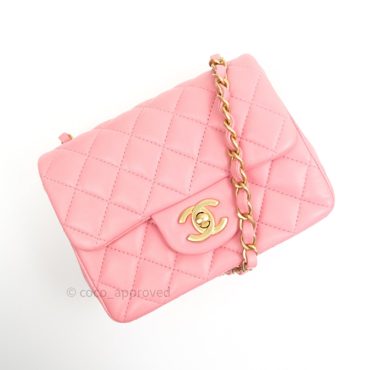Chanel Mini Square Pink Quilted Lambskin Gold Hardware