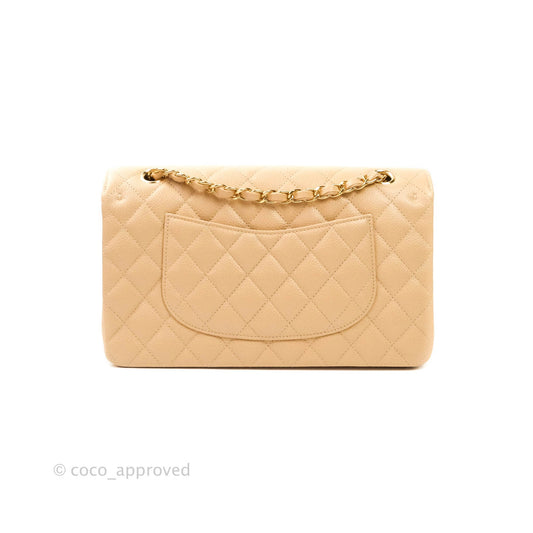 Chanel Classic M/L Medium Double Flap Bag Beige Caviar Gold Hardware