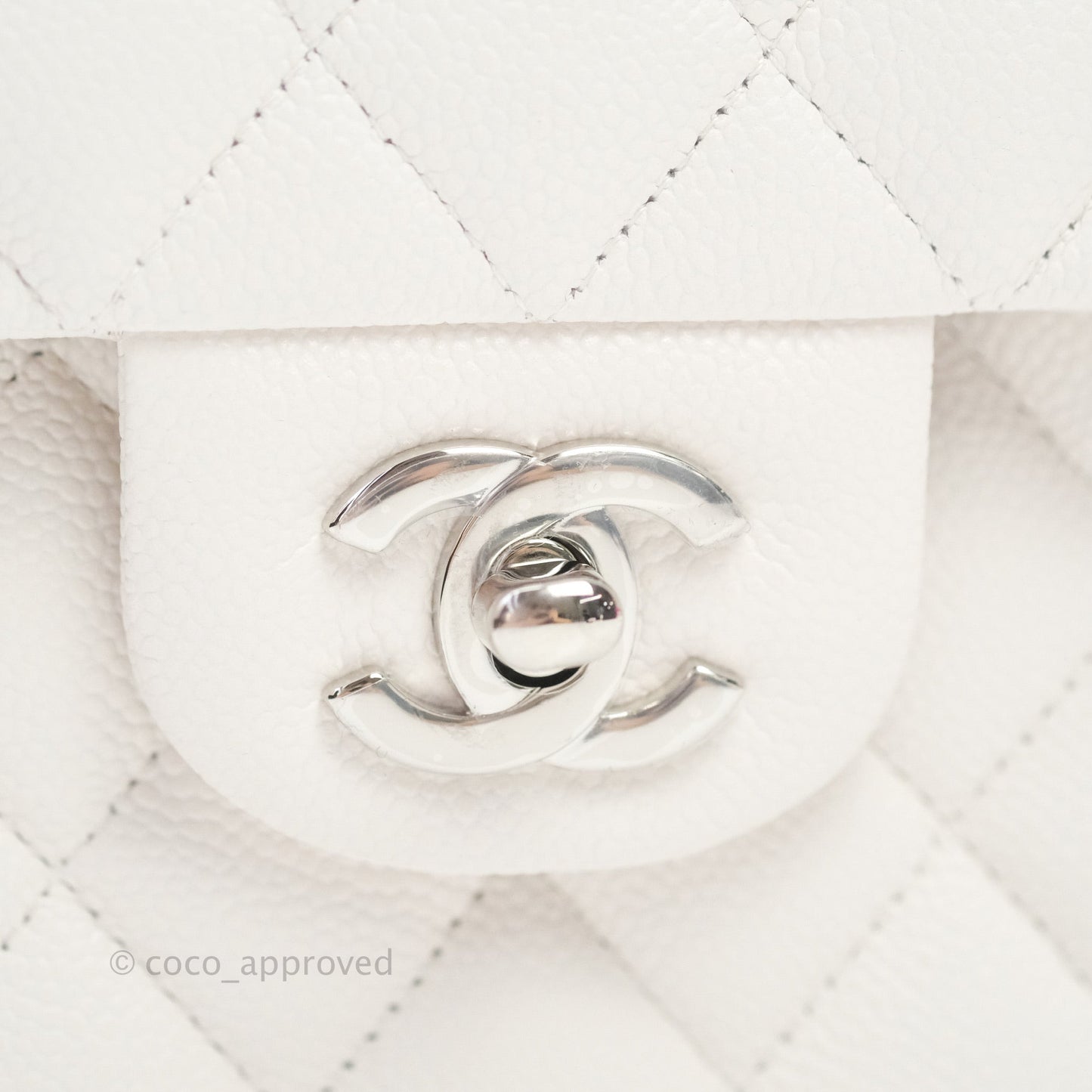 Chanel Classic Small S/M Flap White Caviar Silver Hardware