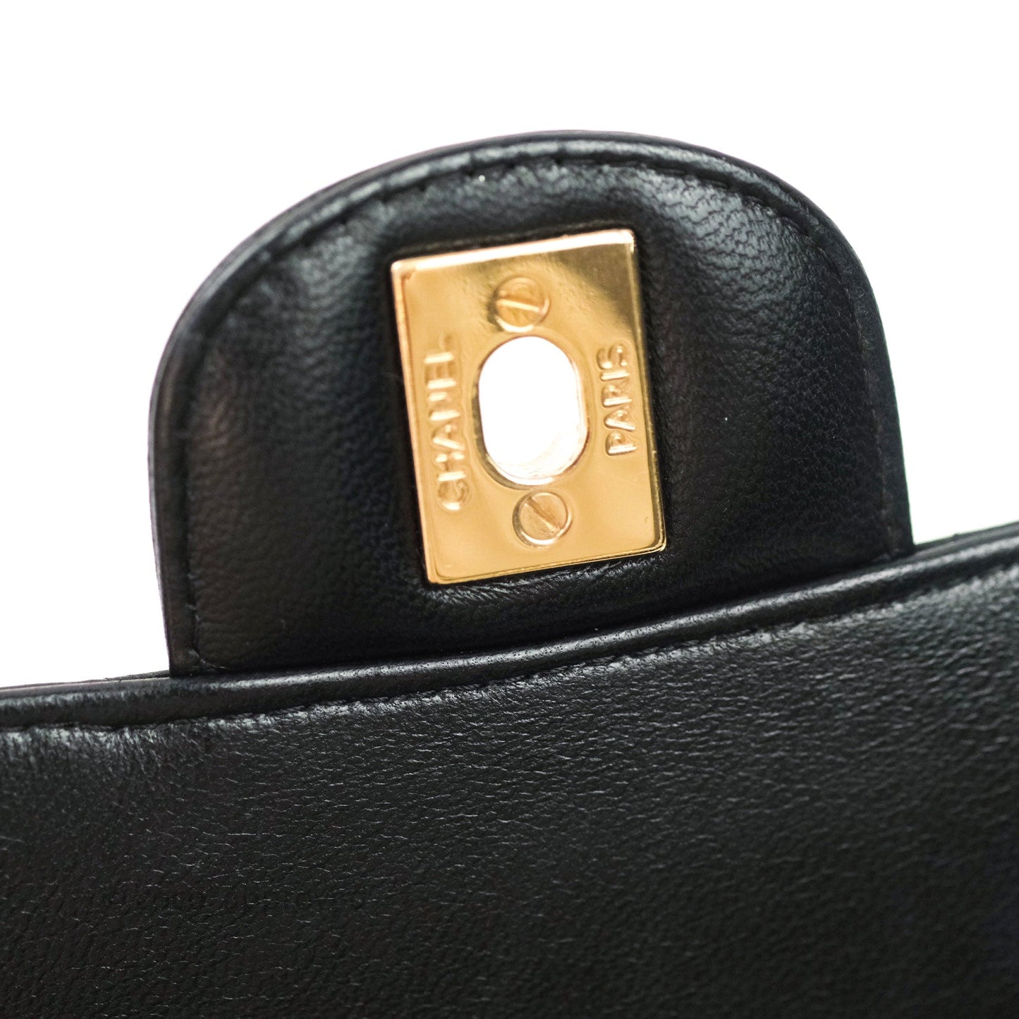 Chanel Mini Square Chevron Black Lambskin Gold Hardware