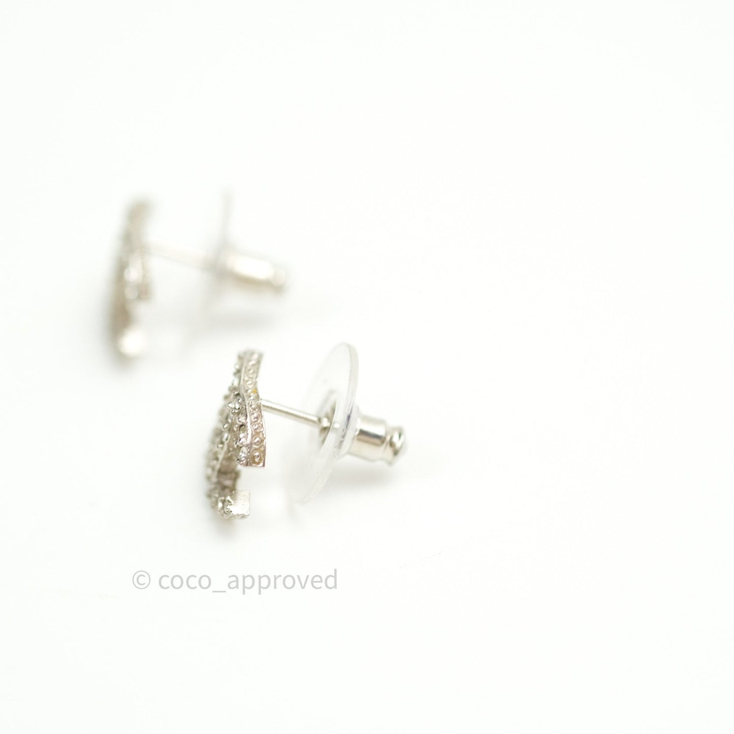 Chanel Crystal CC Earrings Silver Tone