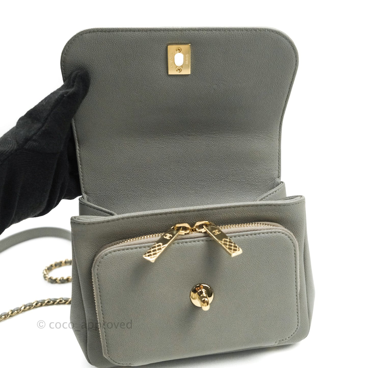 Chanel Quilted Small Business Affinity Flap Grey Caviar Light Gold Hardware