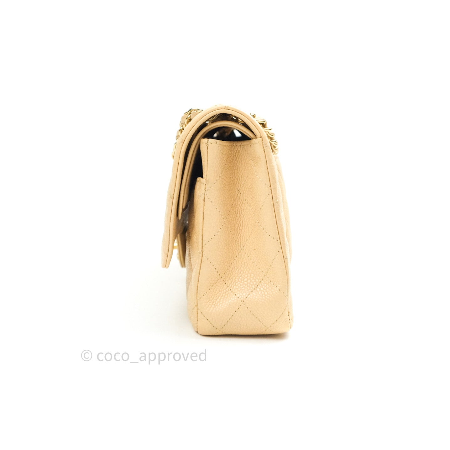Chanel Quilted M/L Medium Double Flap Beige Clair Caviar Gold Hardware