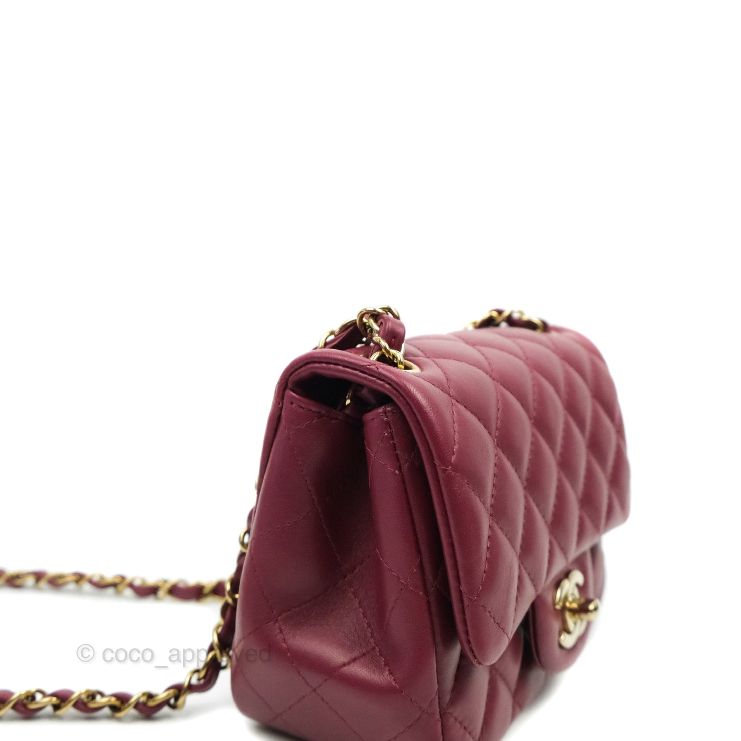 Chanel Quilted Mini Square Dark Red Burgundy Lambskin Gold Hardware 21K