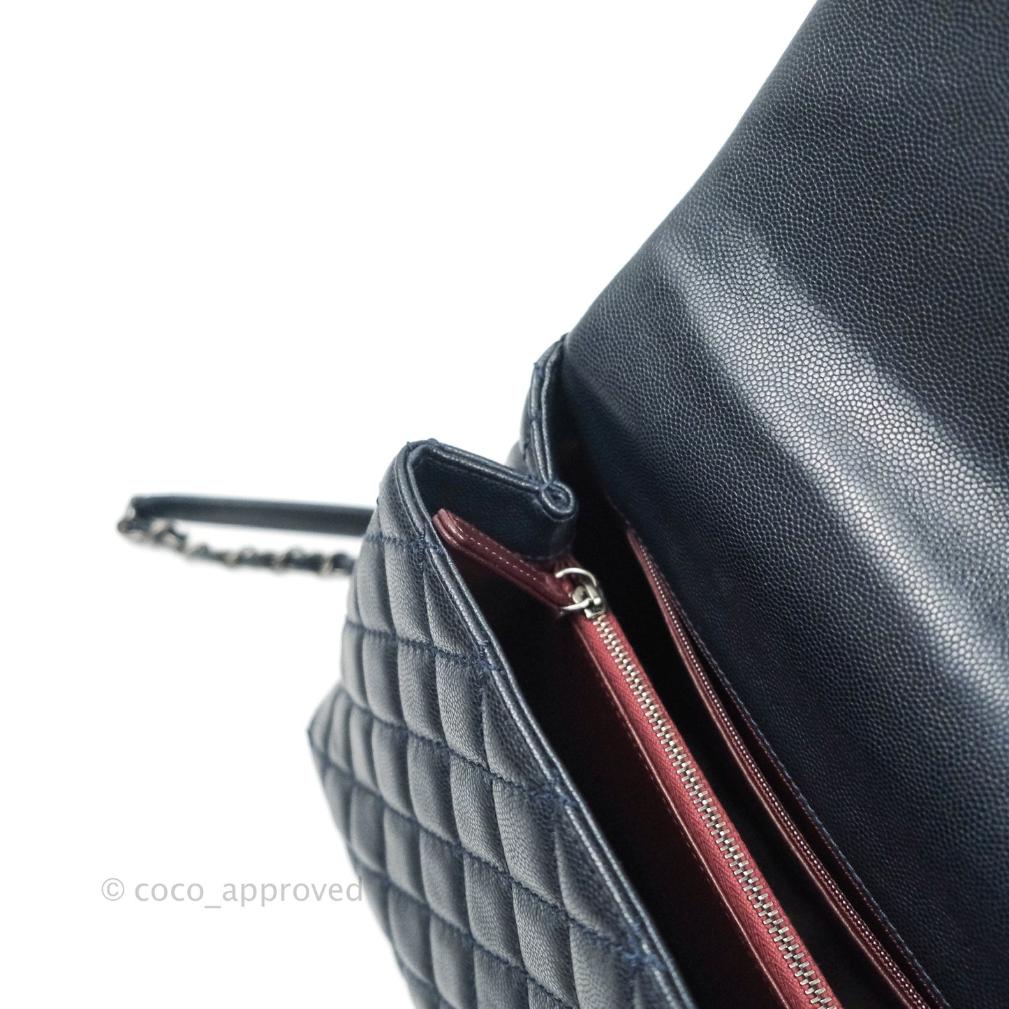 Chanel Small Coco Handle Quilted Navy Caviar Lizard Handle Ruthenium Hardware