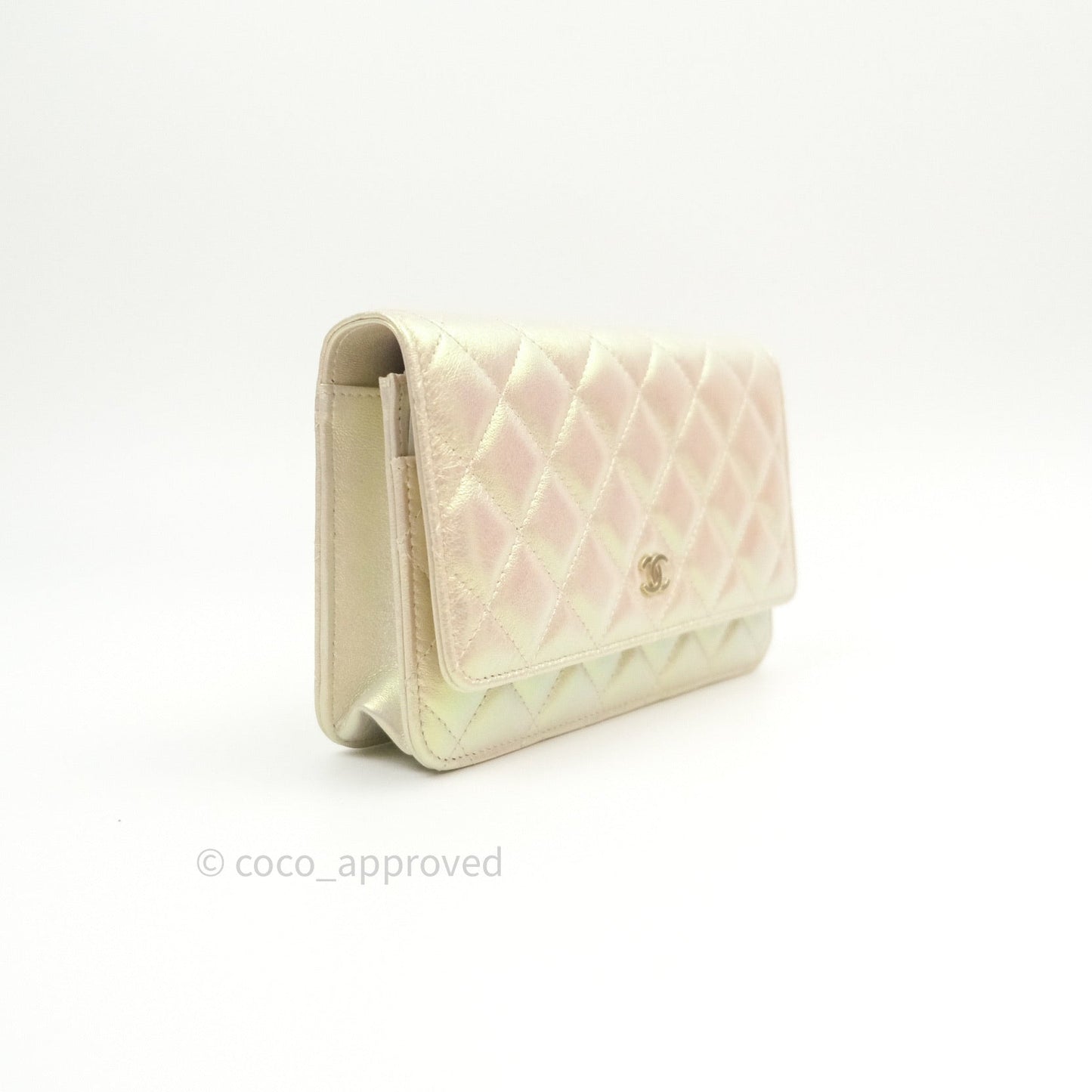 Chanel Quilted Wallet on Chain WOC Iridescent Ivory Gold Hardware 20A