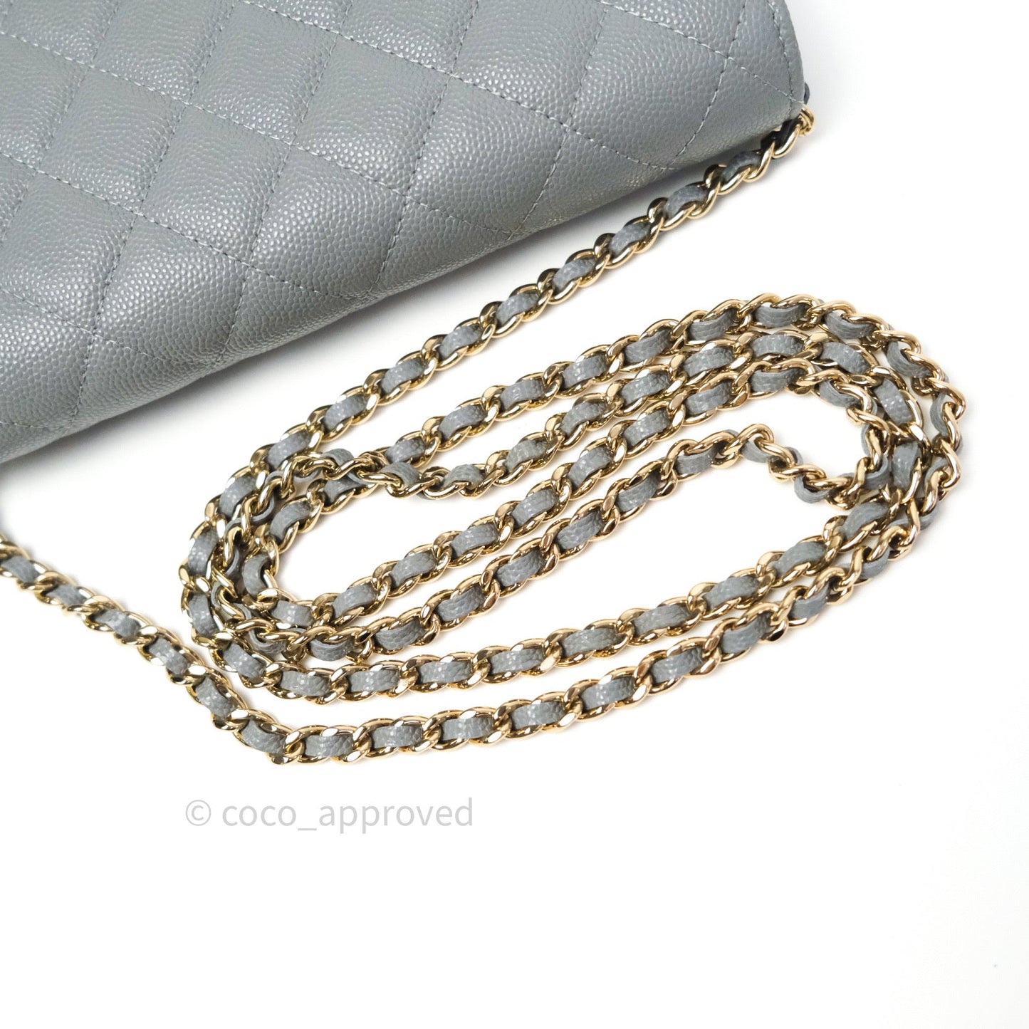 Chanel Caviar Quilted Wallet on Chain WOC Grey Light Gold Hardware 20C