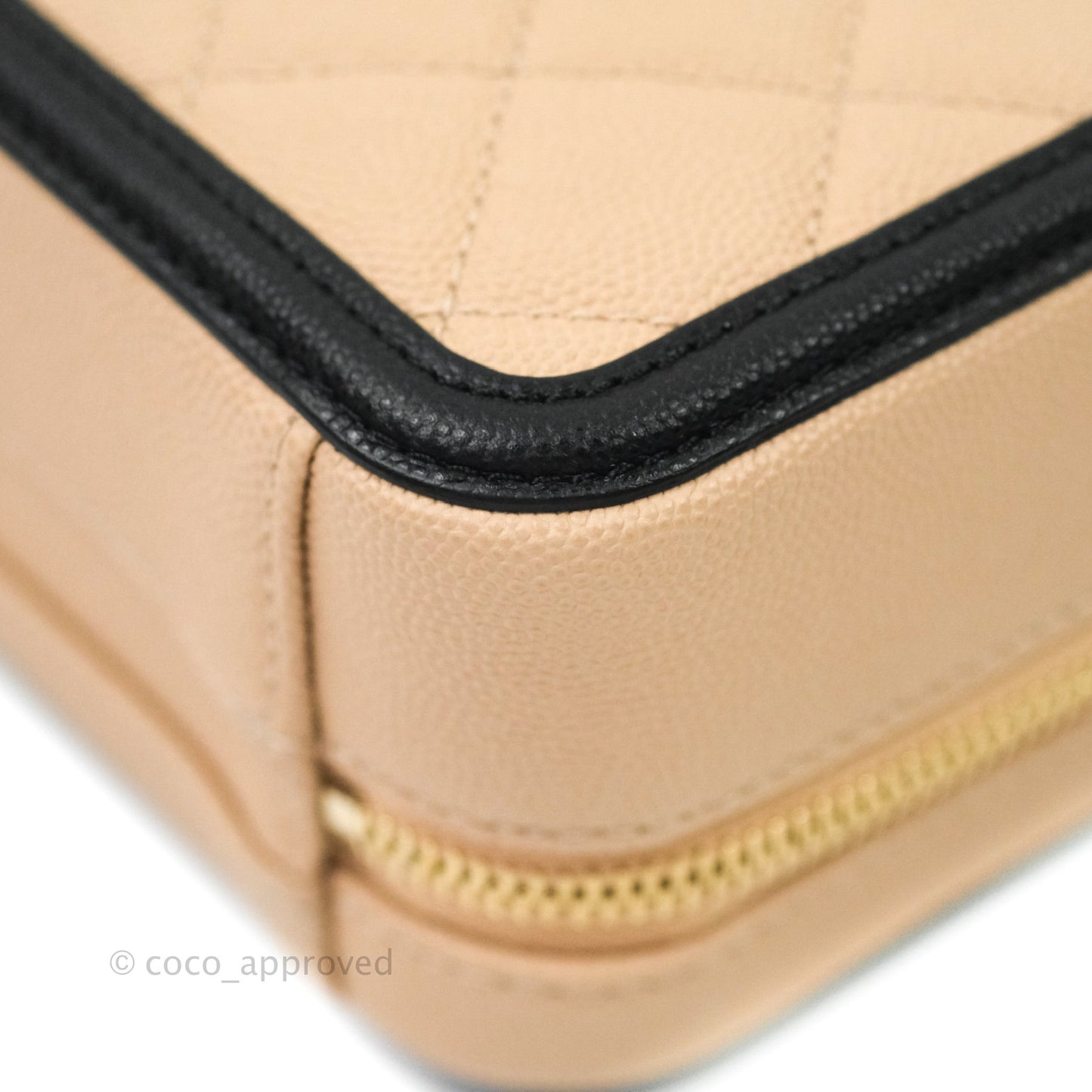 Chanel Quilted New Small CC Filigree Vanity Case Beige Caviar Gold Hardware