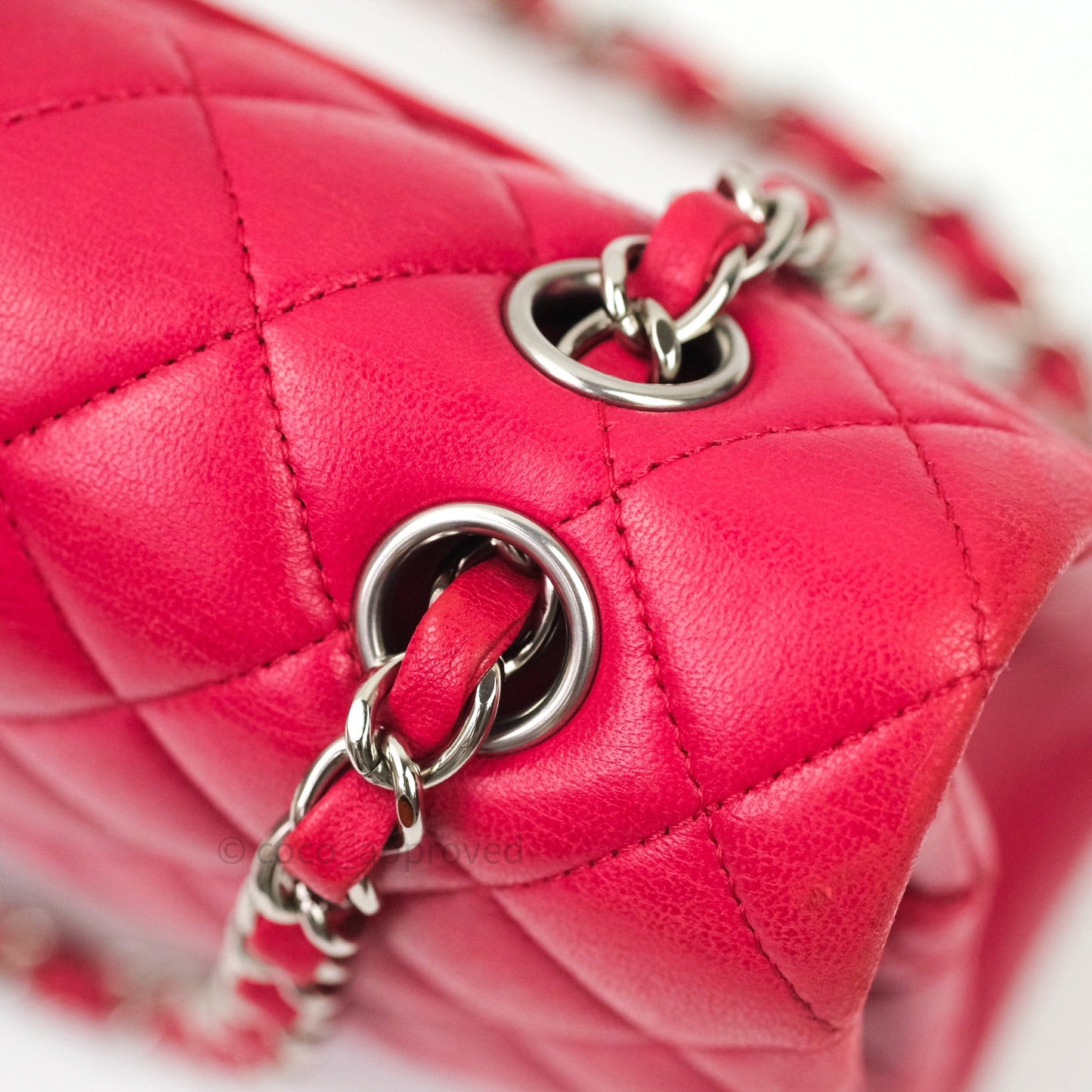 Chanel Classic M/L Lambskin Medium Double Flap Red Pink Silver Hardware