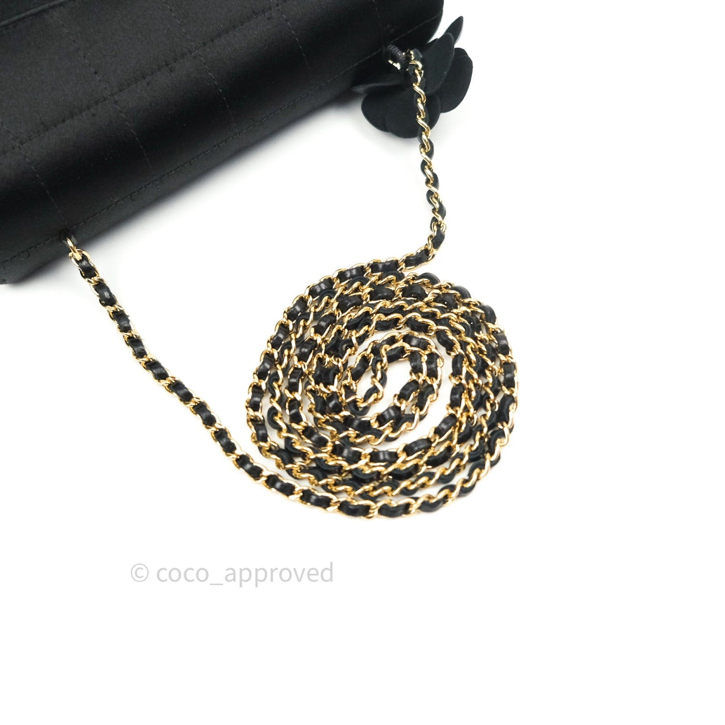 Chanel Satin Camellia Mini Flap Black Gold Hardware