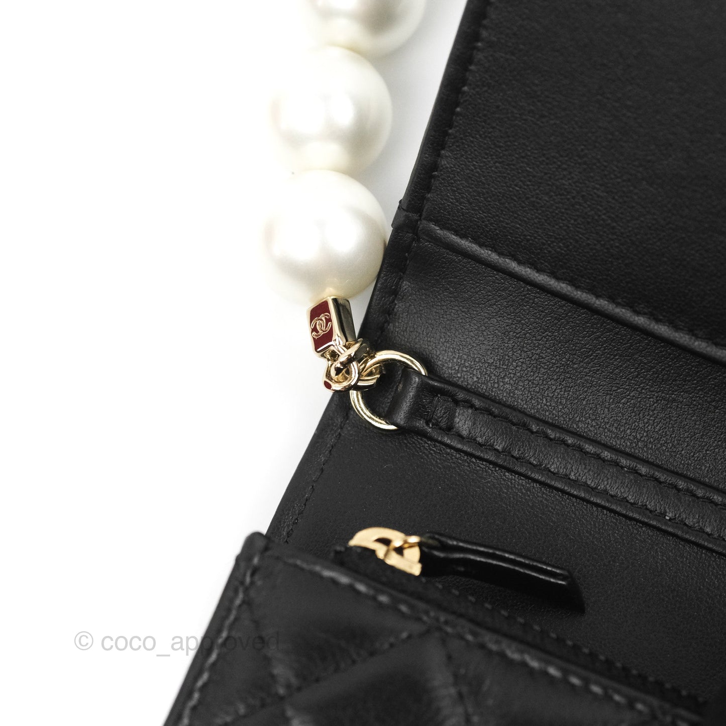Chanel Quilted Large Pearl Mini Wallet On Chain WOC Black Calfskin