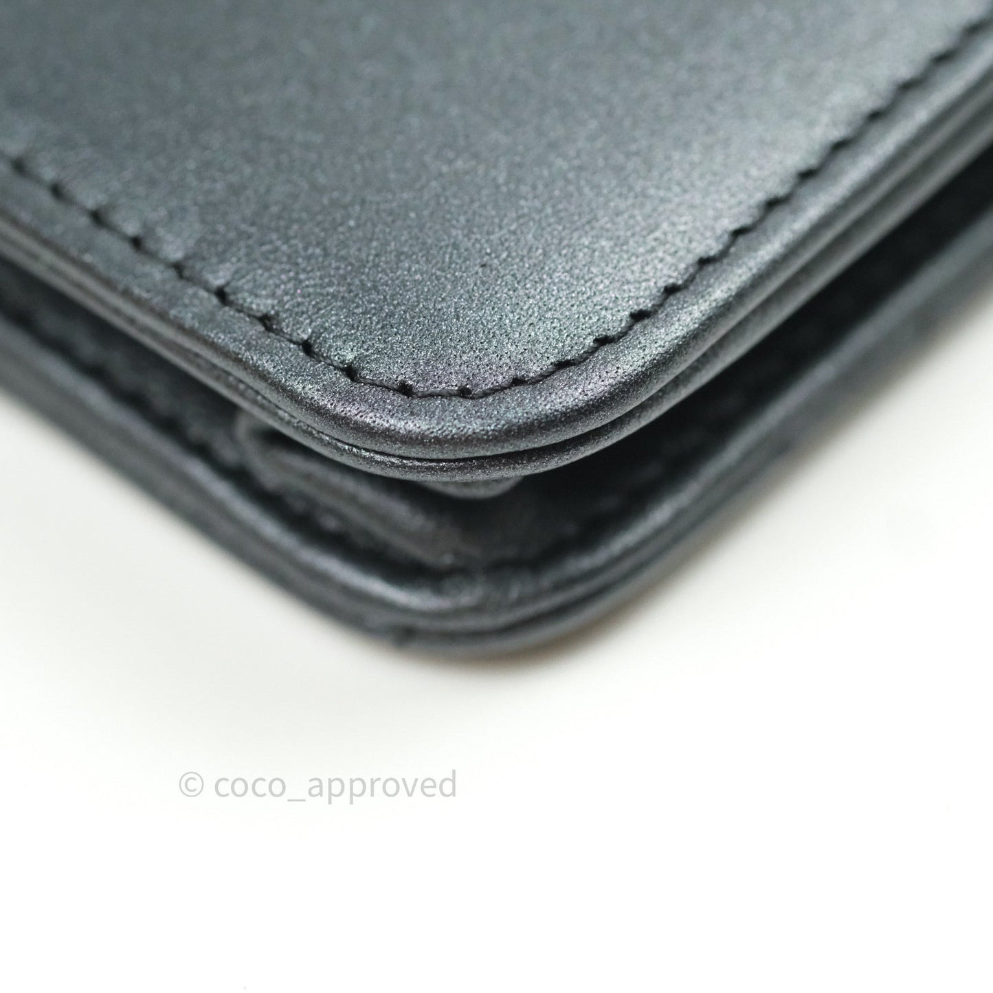 Chanel Quilted Black Iridescent Lambskin Pearl Wallet On Chain WOC