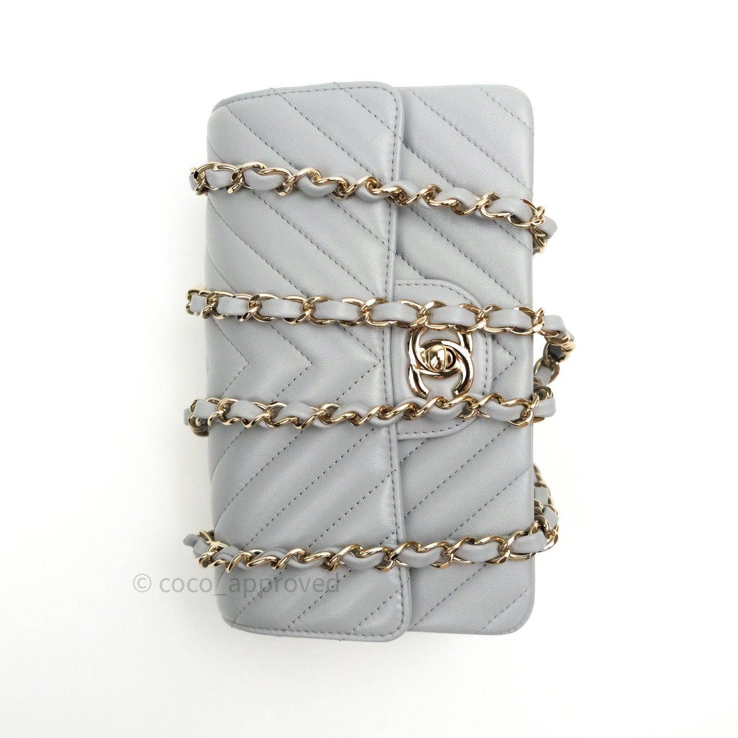 Chanel Quilted Mini Rectangular Grey Lambskin Gold Hardware