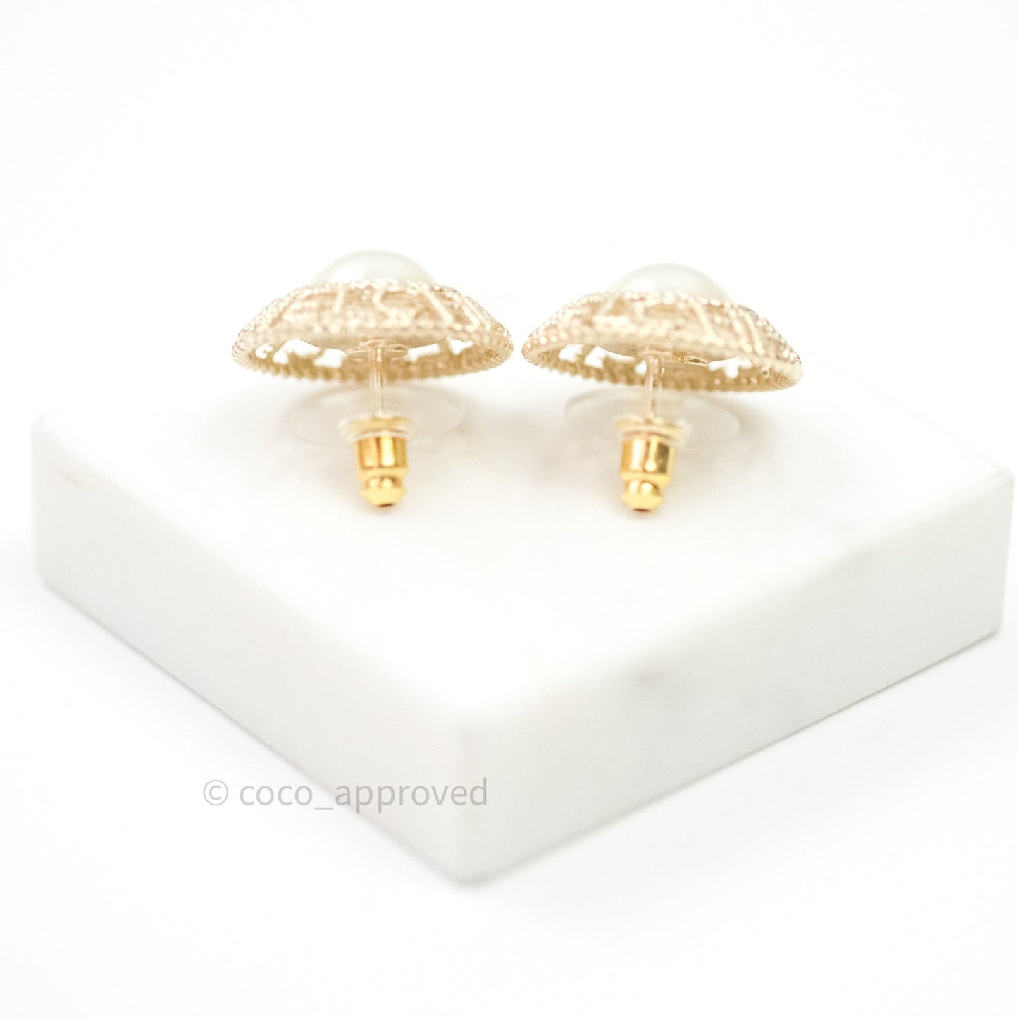 Chanel Pearl CC Round Rope Logo Earrings Gold