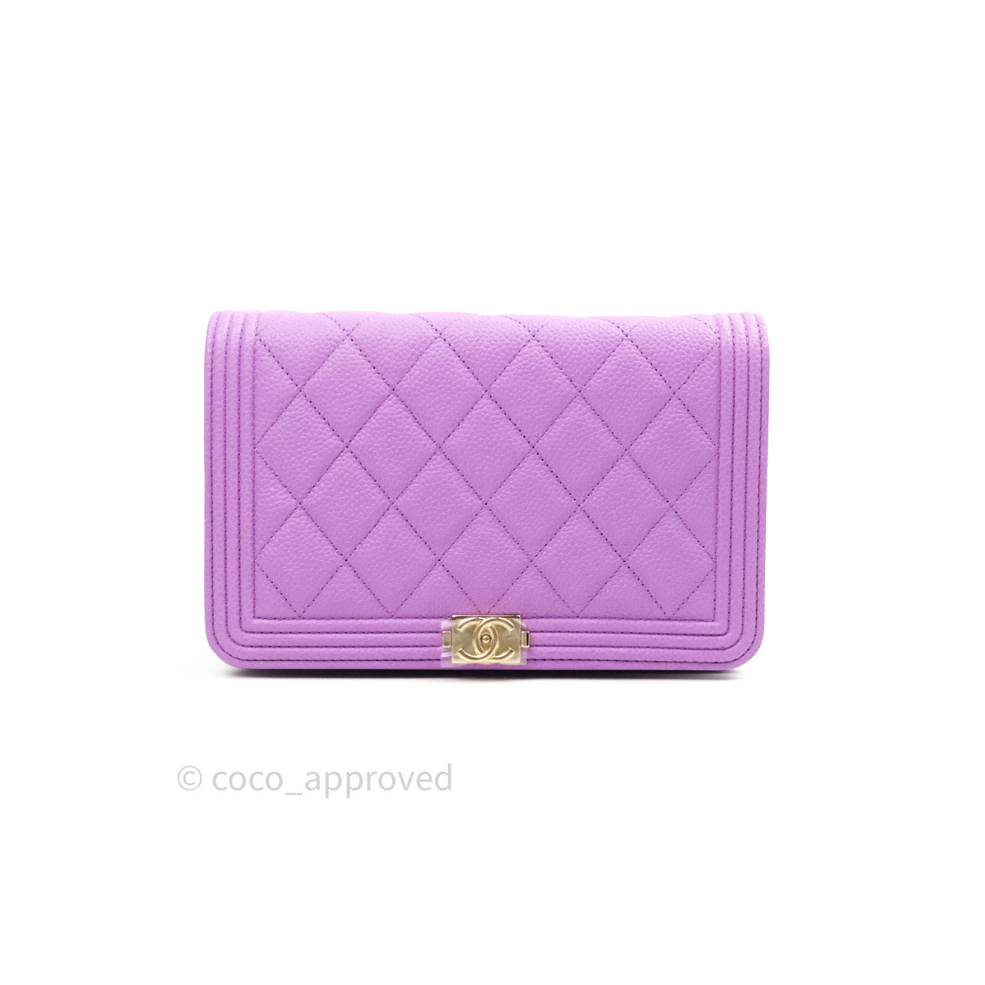 Chanel Quilted Boy Wallet on Chain WOC Purple Caviar Gold Hardware