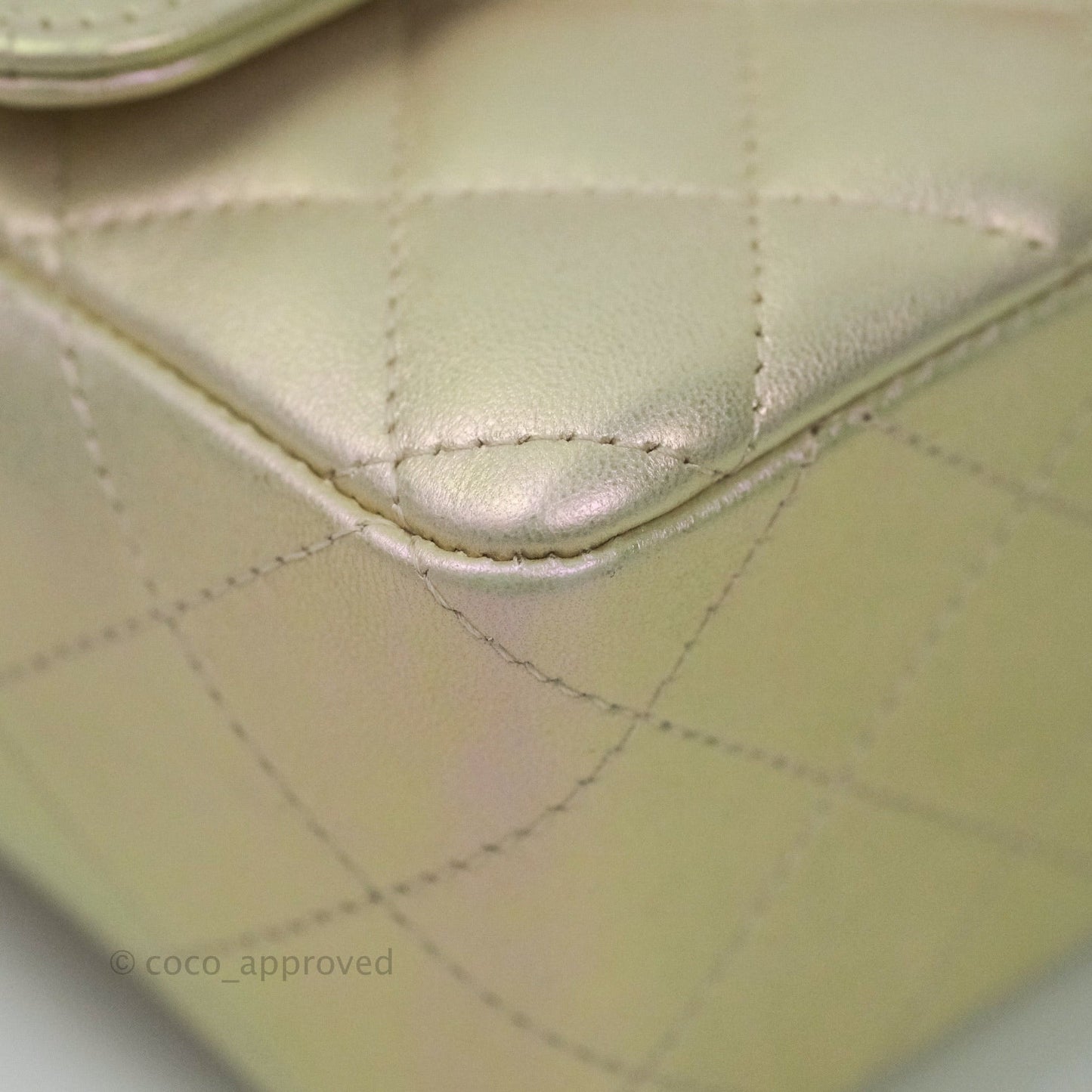 Chanel Quilted Mini Rectangular Iridescent Ivory Lambskin Gold Hardware
