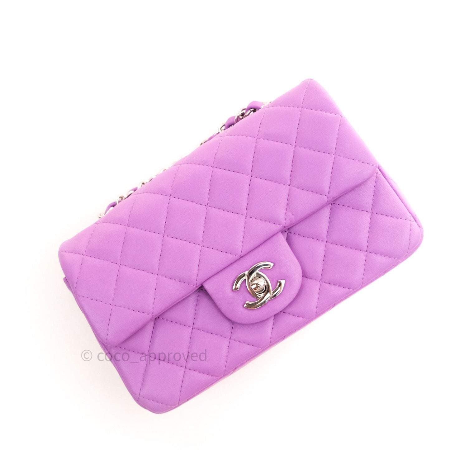 Chanel Quilted Mini Rectangular Flap Purple Lambskin Silver Hardware
