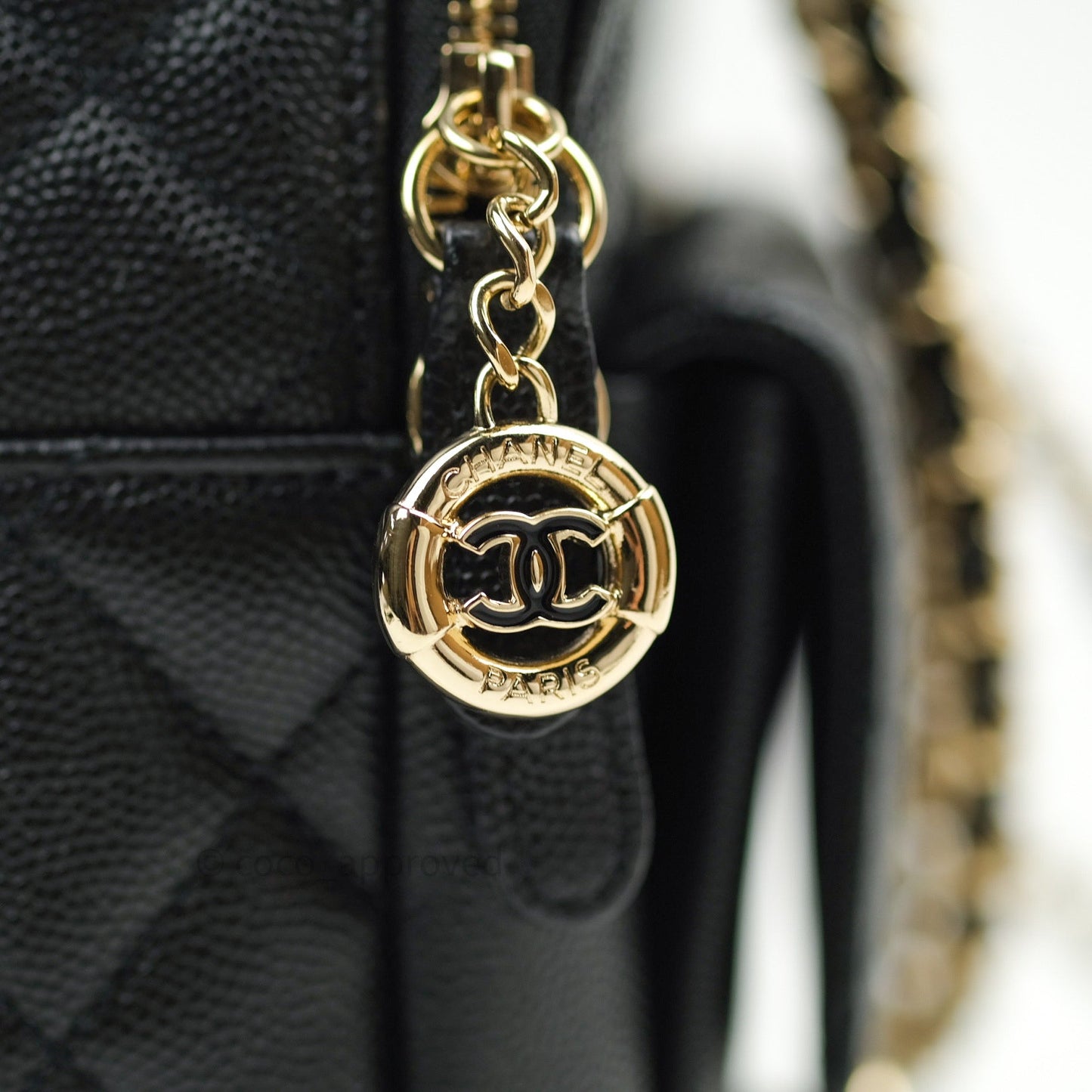 Chanel Quilted Small CC Day Backpack Black Caviar Light Gold Hardware