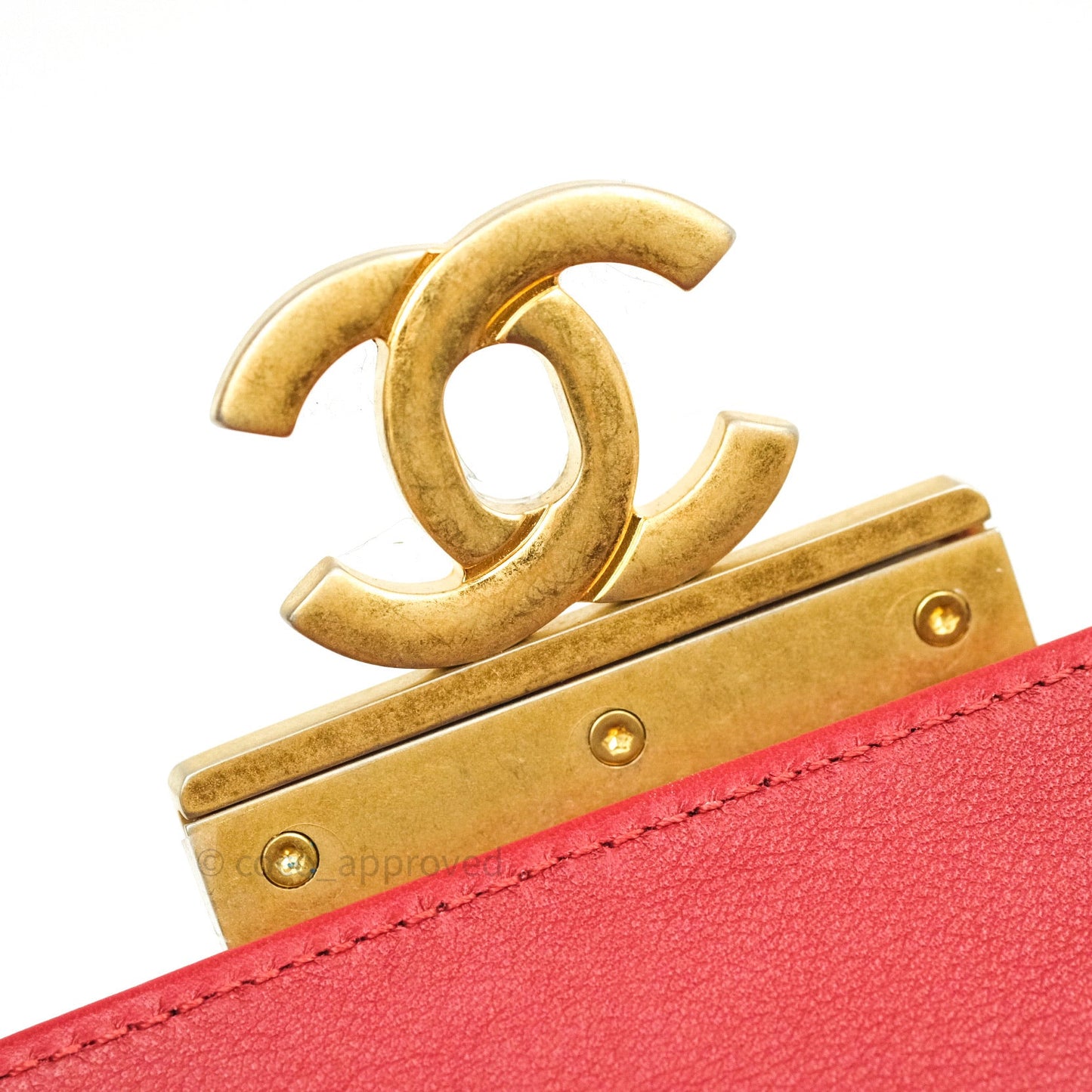 Chanel Quilted Chevron In The City Bag Red Calfskin Gold Hardware