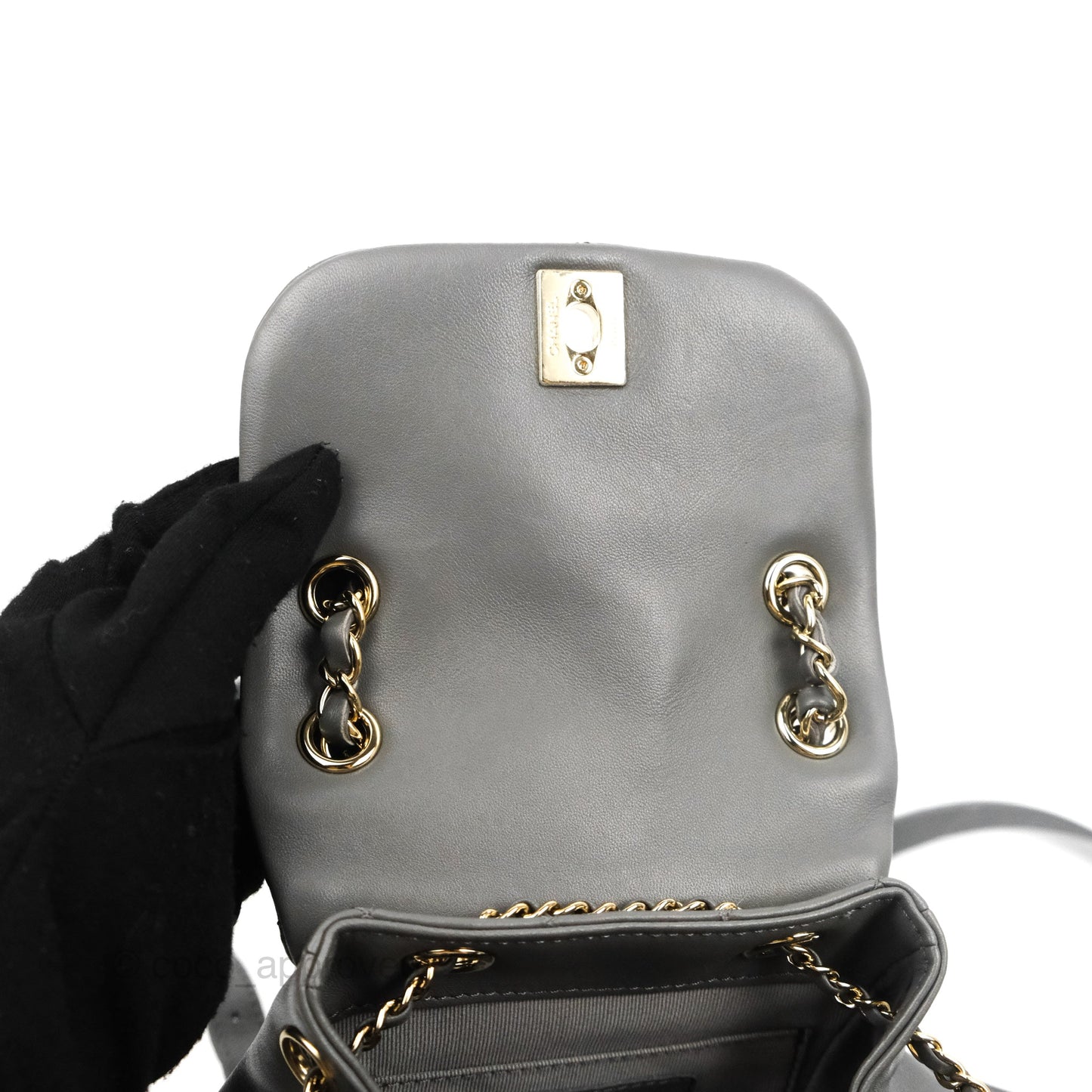 Chanel Quilted Small Duma Drawstring Backpack Grey Lambskin Gold Hardware 22A