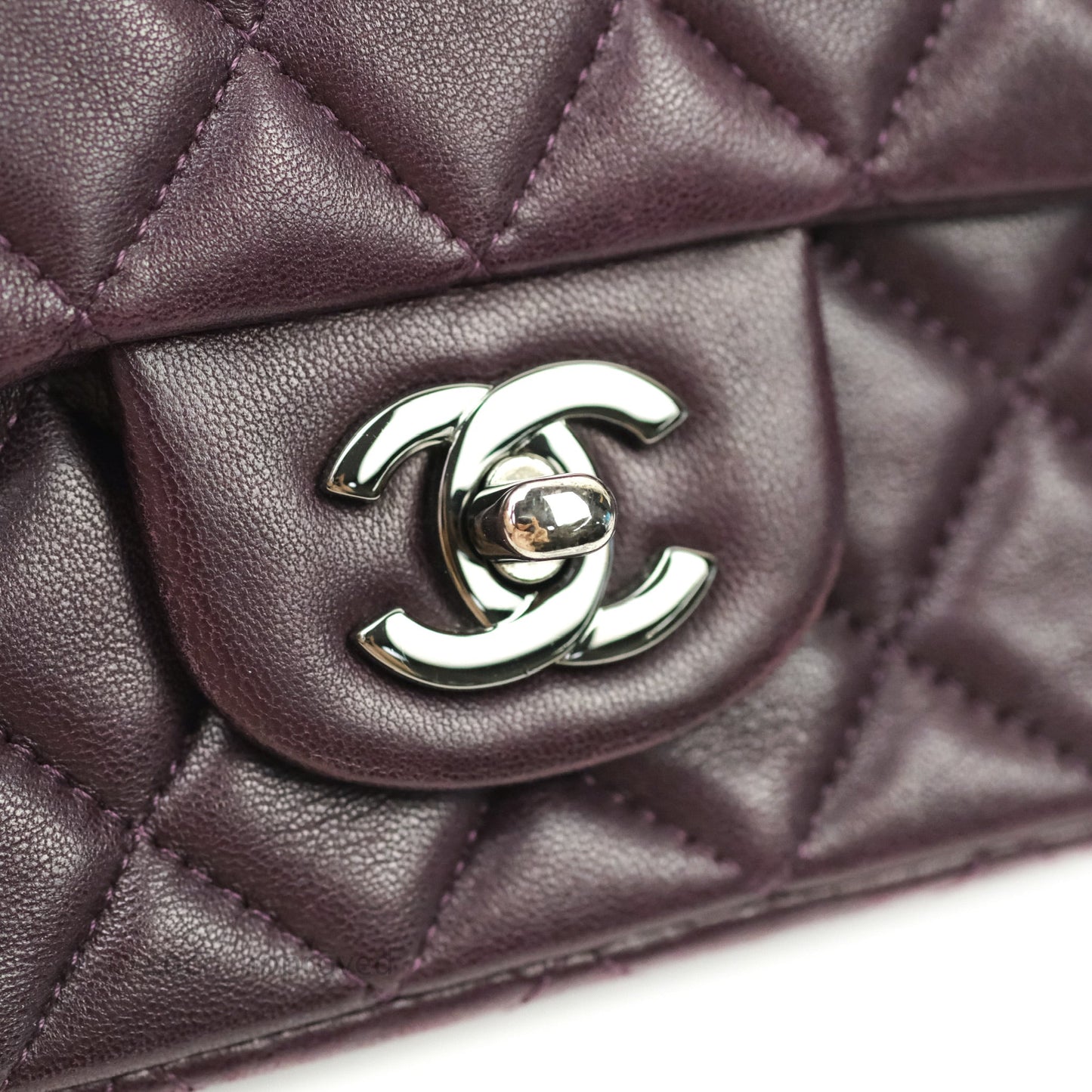 Chanel Quilted Mini Rectangular Purple Lambskin Silver Hardware