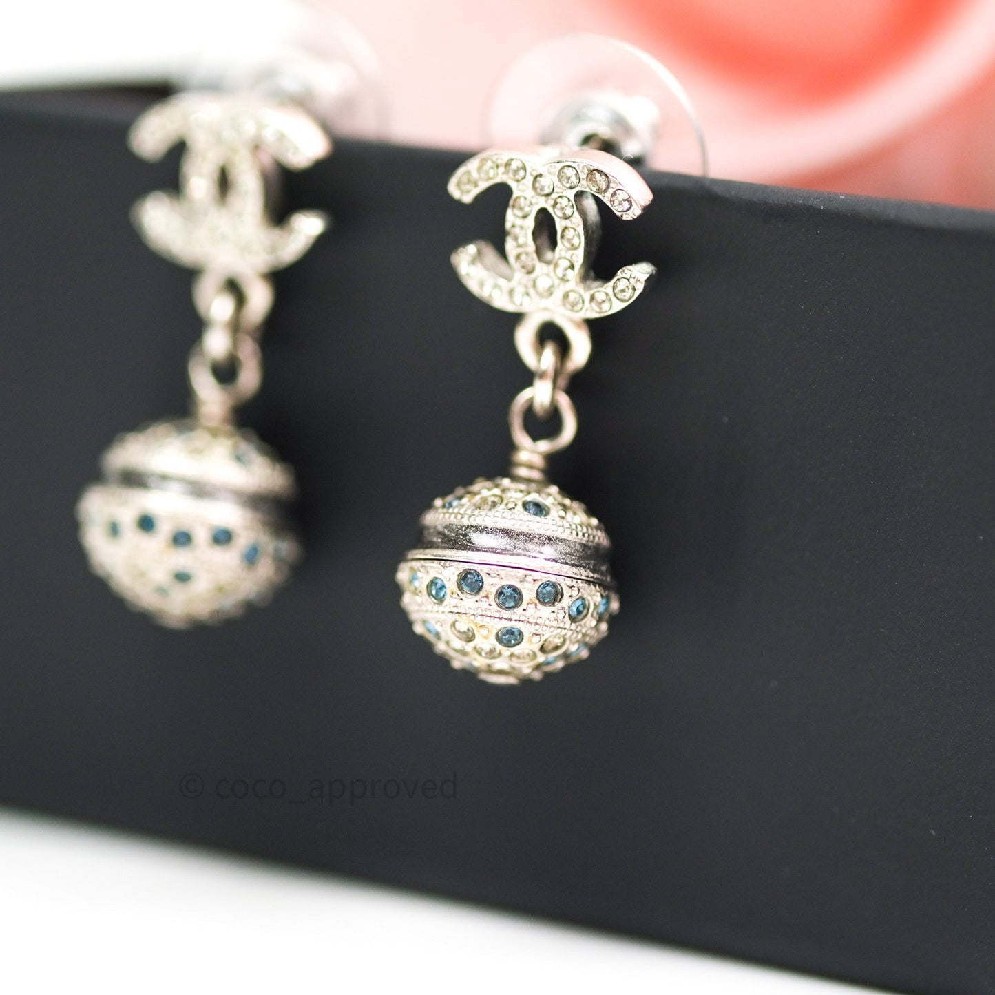 Chanel CC Drop Earrings Crystal Silver
