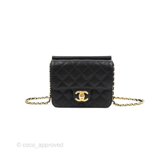 Chanel Mini Flap on Chain Black Calfskin Aged Gold Hardware