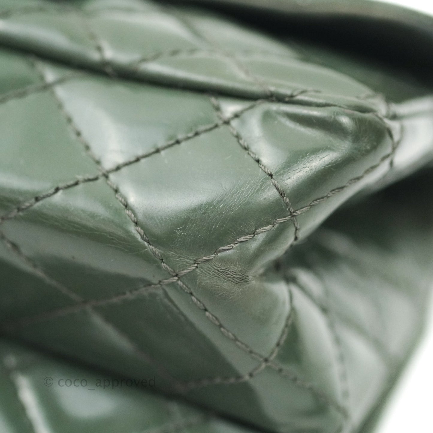 Chanel Mini Reissue 224 Army Green Patent Ruthenium Hardware Double Layer