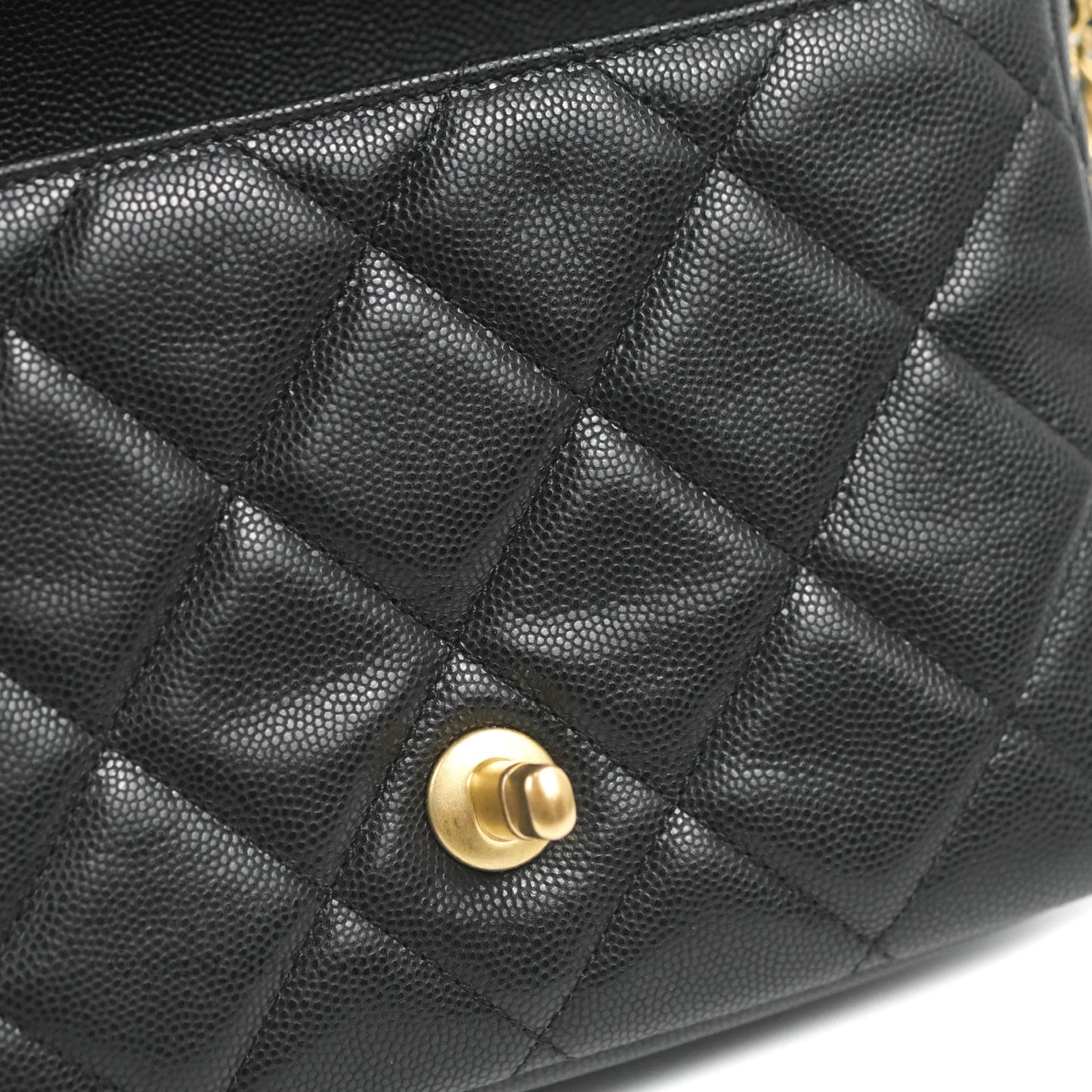 Chanel Small Flap with Coin Charm Black Caviar Aged Gold Hardware 22A