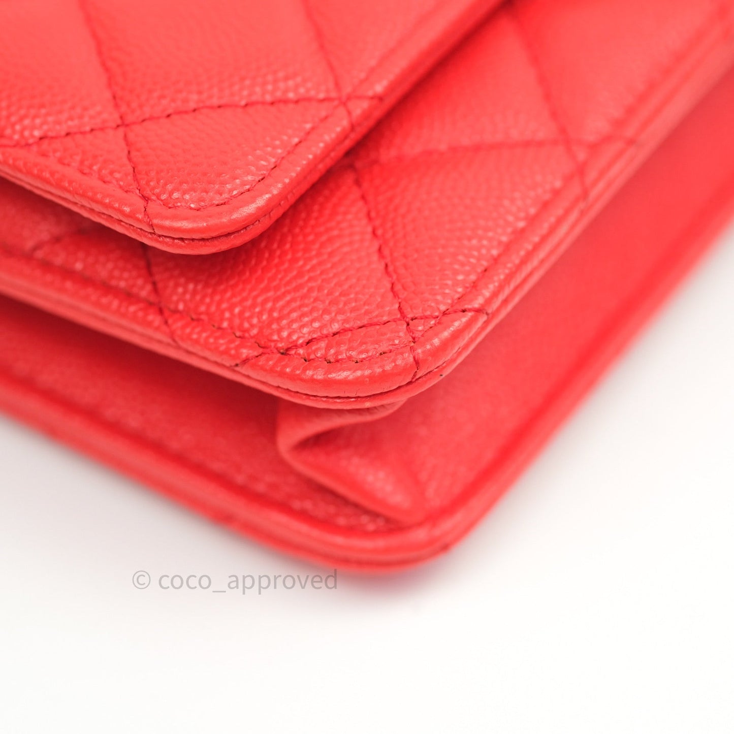 Chanel Quilted Wallet on Chain WOC Brick Red Caviar Gold Hardware