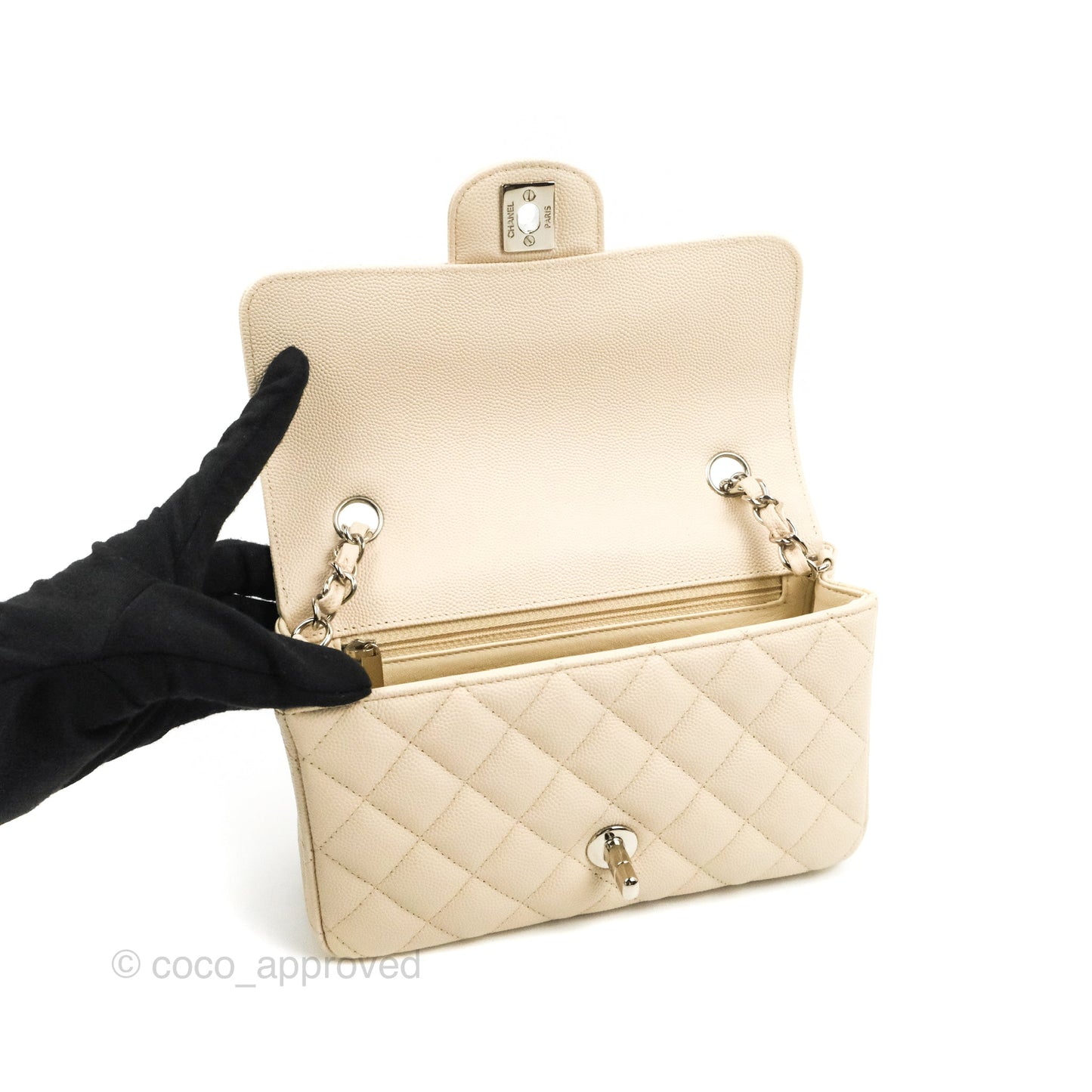 Chanel Quilted Mini Rectangular Ivory Caviar Silver Hardware