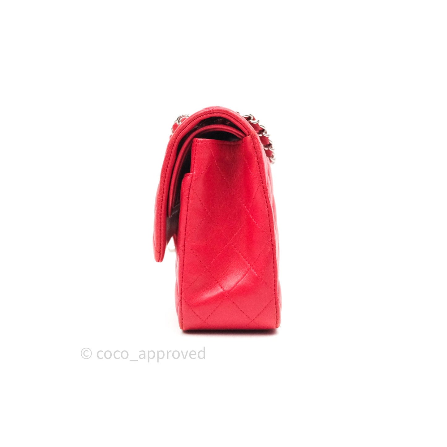 Chanel Classic M/L Medium Double Flap Bag Red Lambskin Silver Hardware