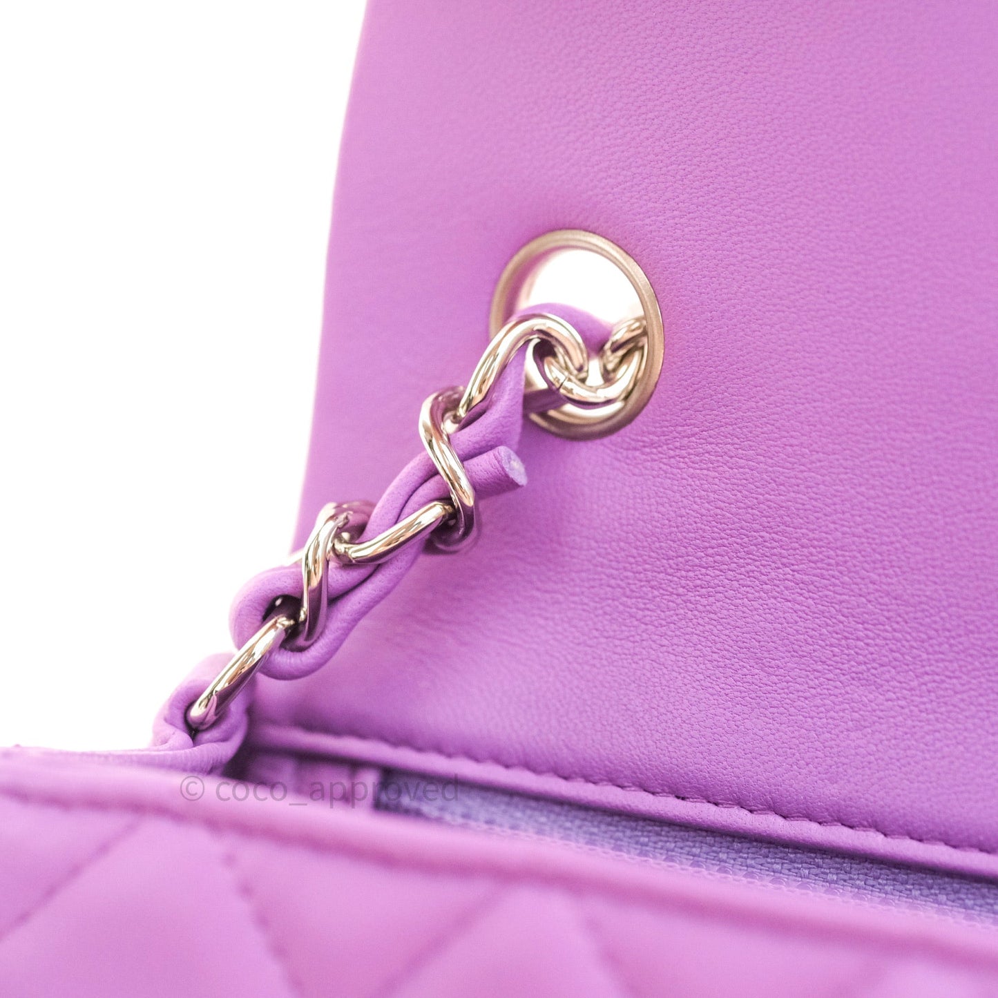 Chanel Quilted Mini Rectangular Flap Purple Lambskin Silver Hardware