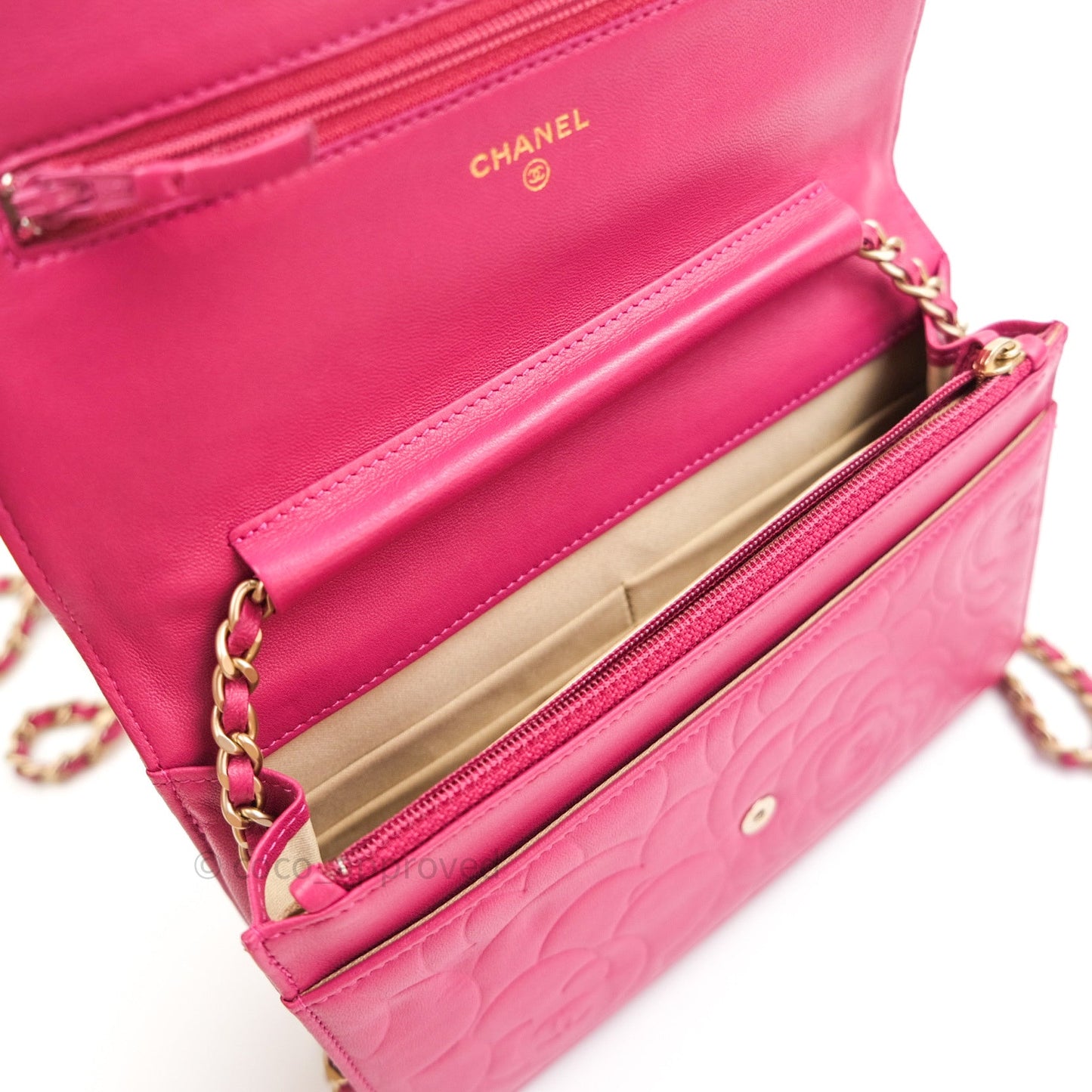 Chanel Camellia Wallet on Chain WOC Pink Lambskin Gold Hardware