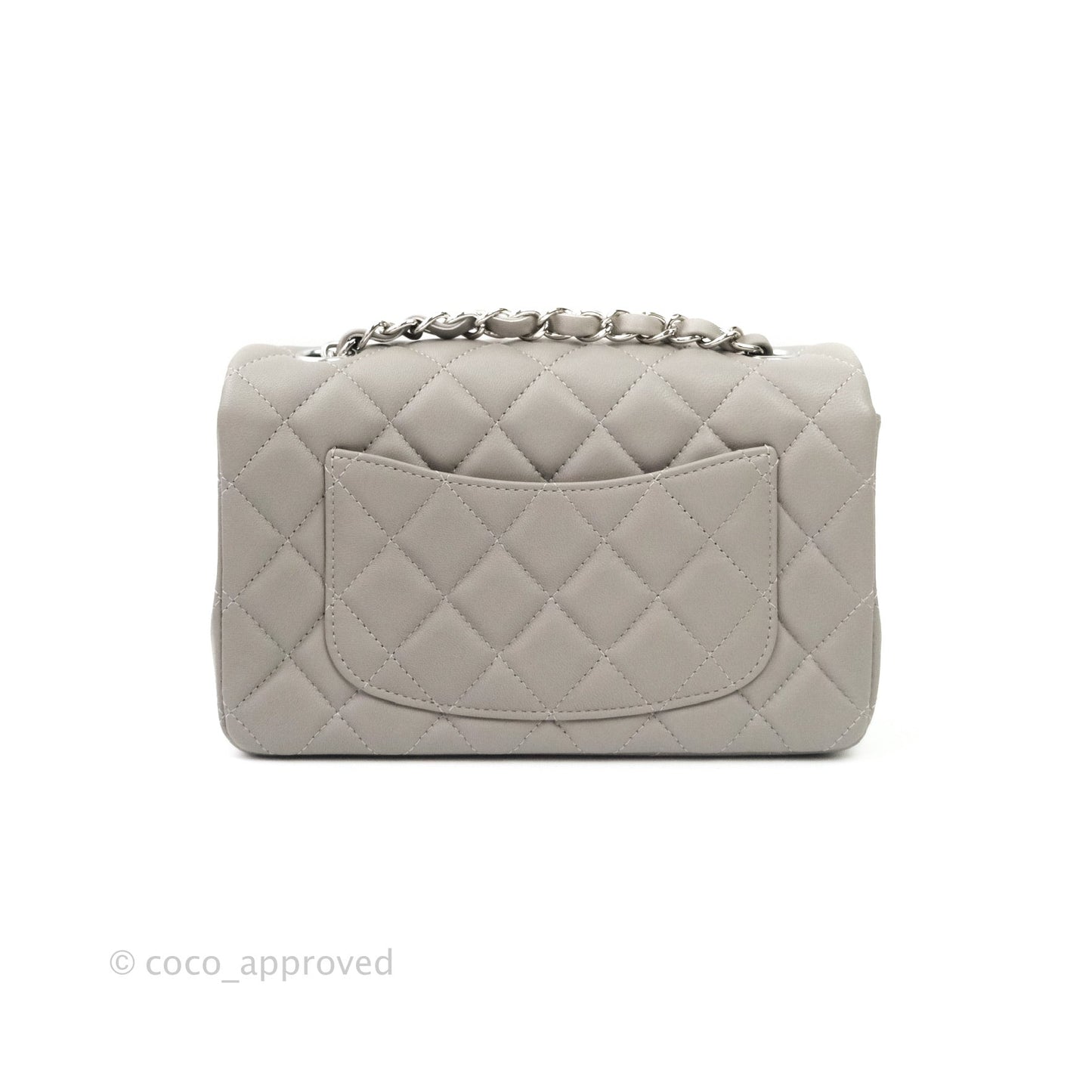 Chanel Quilted Mini Rectangular Flap Grey Lambskin Silver Hardware 19B
