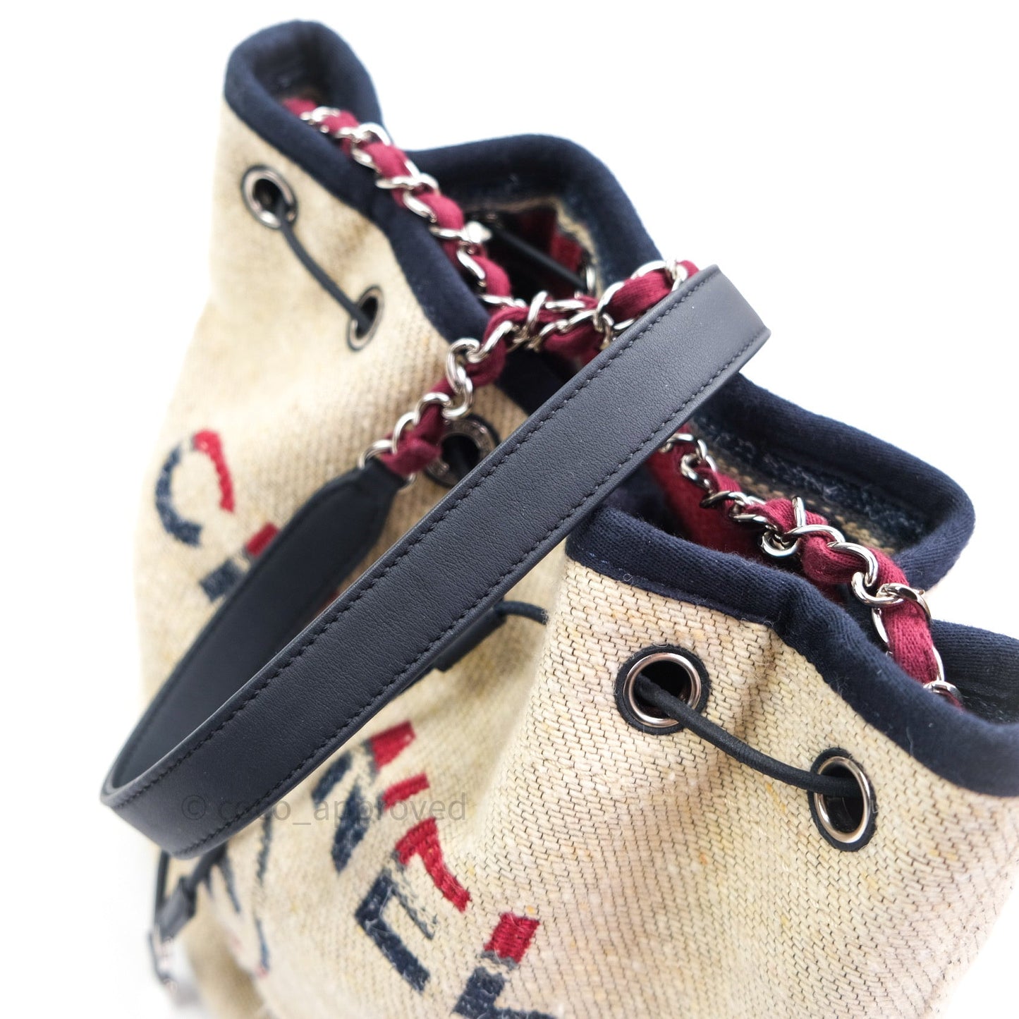 Chanel Canvas Deauville Drawstring Bag Beige Red