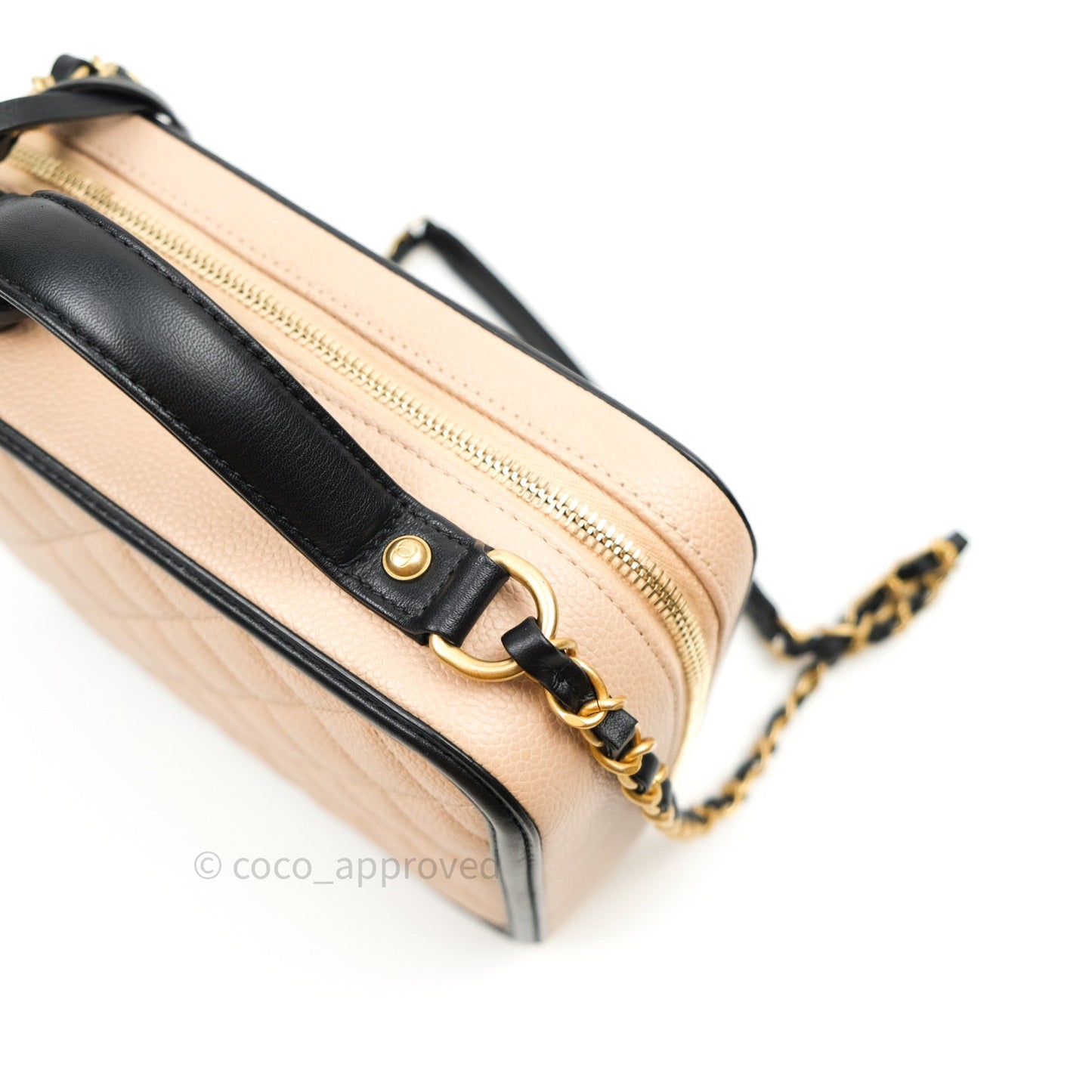 Chanel Quilted Medium CC Filigree Vanity Case Beige Caviar Gold Hardware