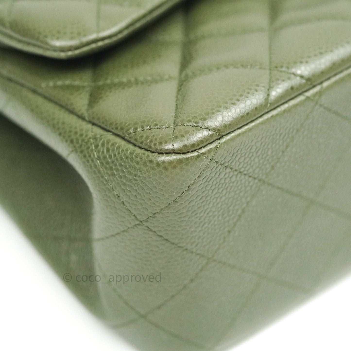 Chanel Classic Jumbo Double Flap Quilted Green Caviar Silver Hardware⁣⁣