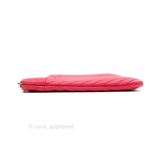 Chanel Chevron Quilted Large Cosmetic Case Red Caviar Gold Hardware