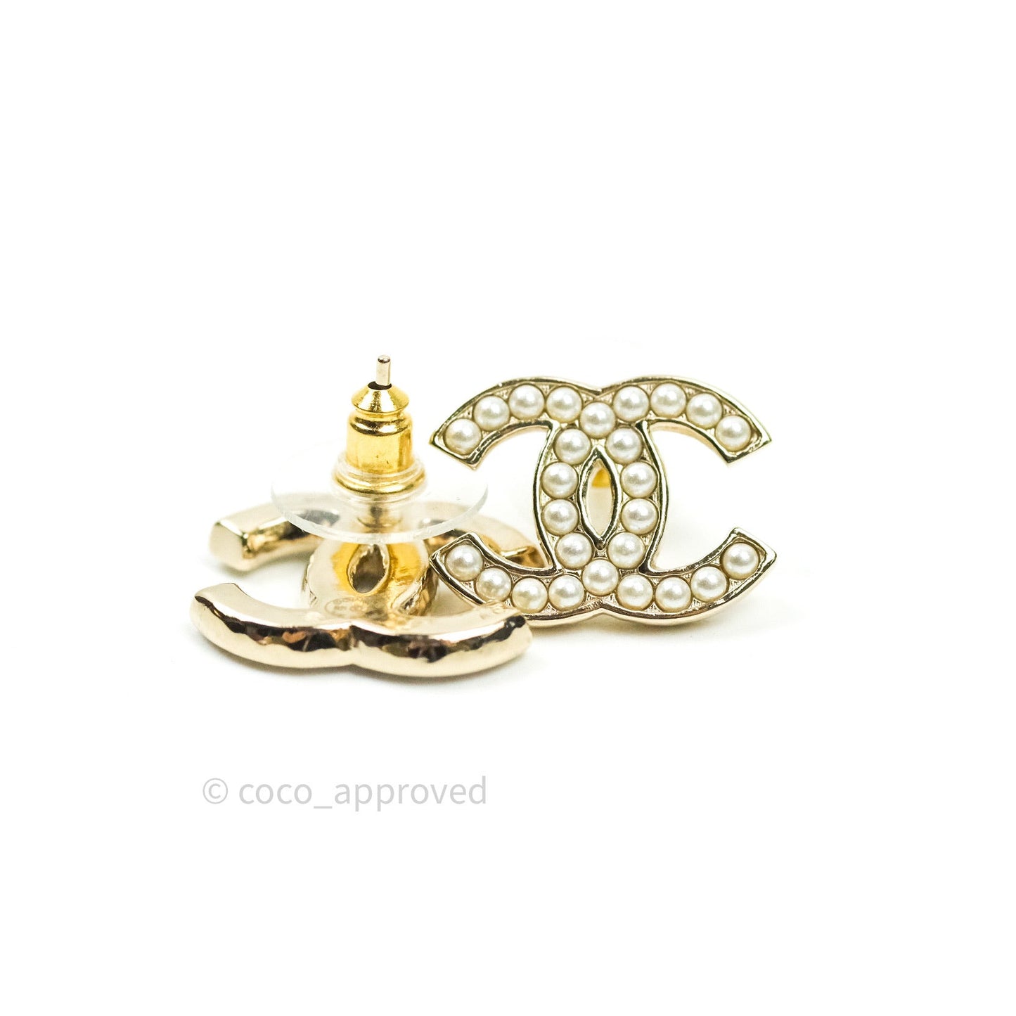 Chanel Pearl CC Earrings Gold Tone 21P