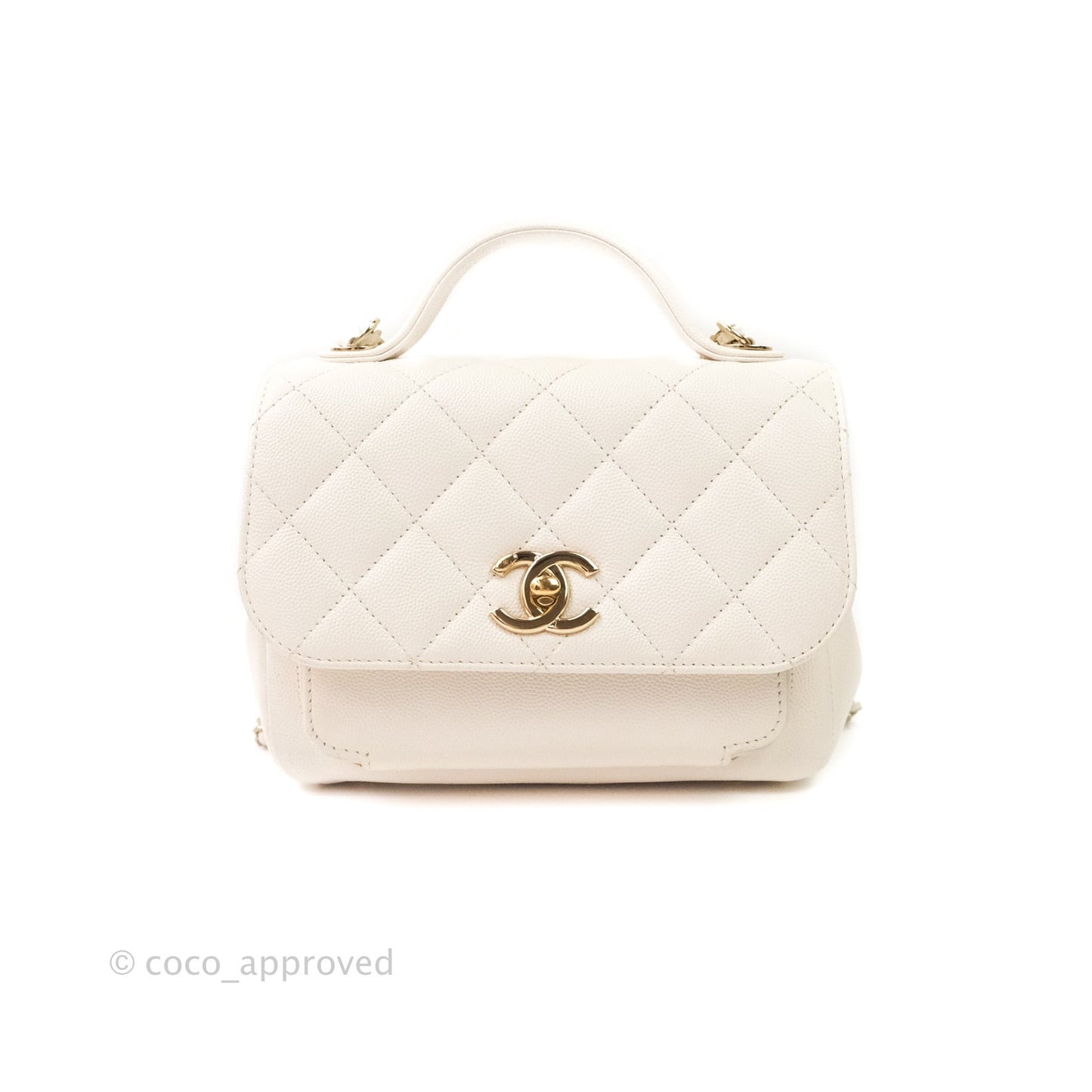Chanel Quilted Small Business Affinity Flap Ivory Caviar Light Gold Hardware