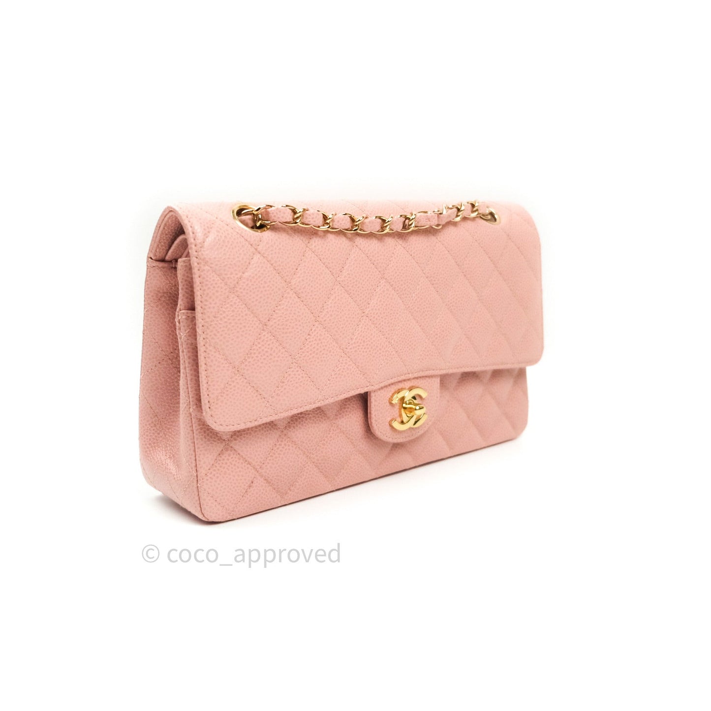 Chanel Classic M/L Medium Double Flap Bag Pink Caviar 24K Gold Hardware